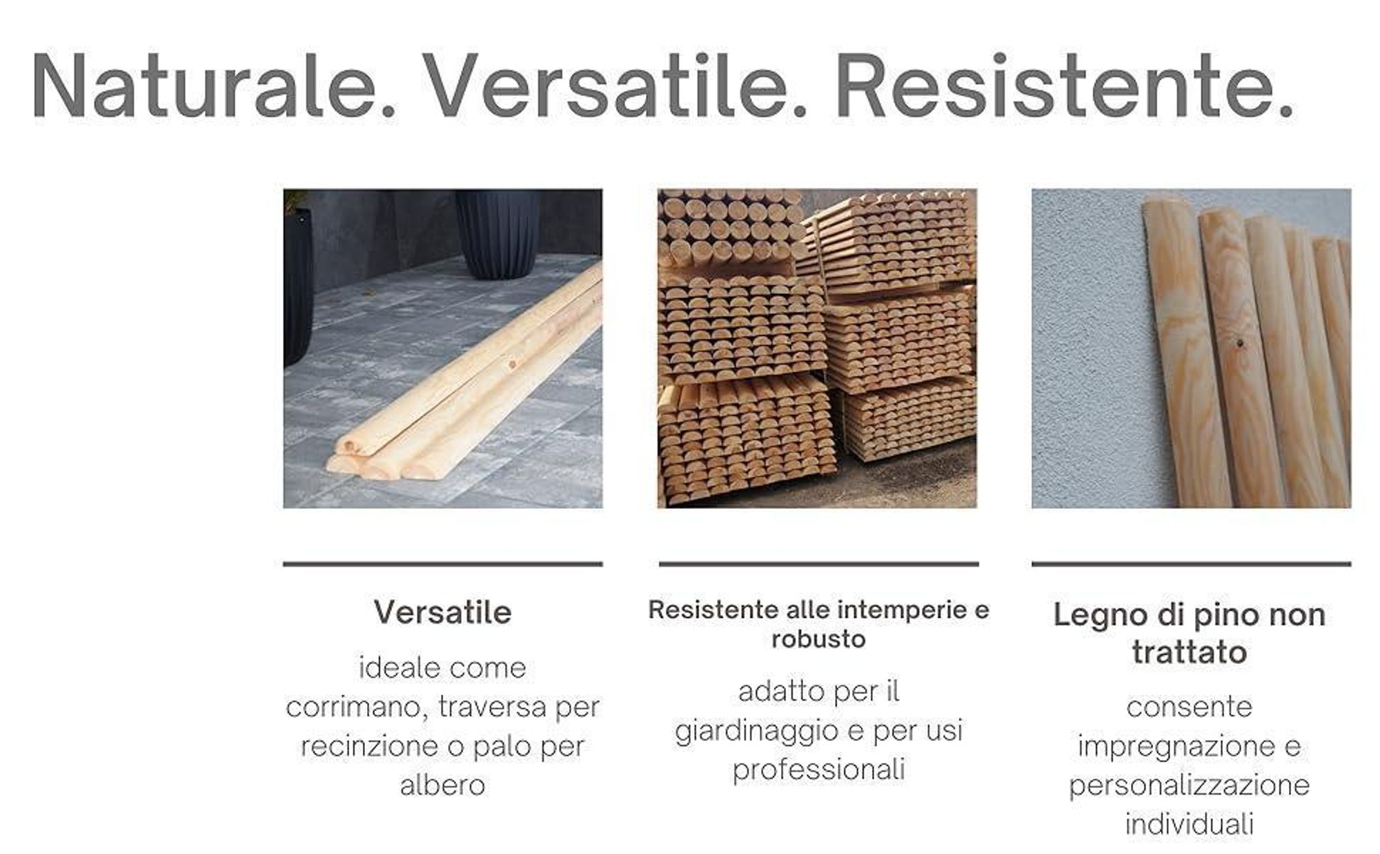 TIMBERMIK 8x Palo Legno Mezzo Tondo ½ Ø7 cm 200 cm Legno Massello Non Trattato per Giardino Recinzione