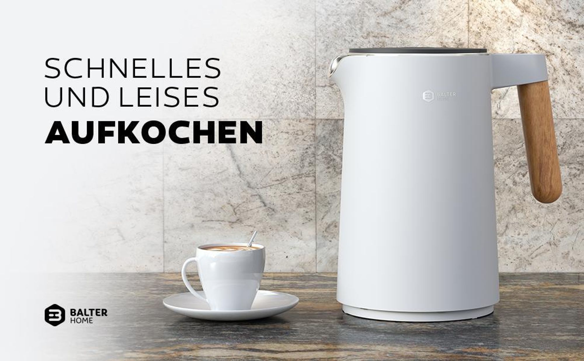Balter Wasserkocher Edelstahl mit Temperatureinstellung 1,5L, 2200W, BPA-frei, LED-Display, Temperaturwahl 45°C-100°C, Abschaltautomatik, Weiß, Leise