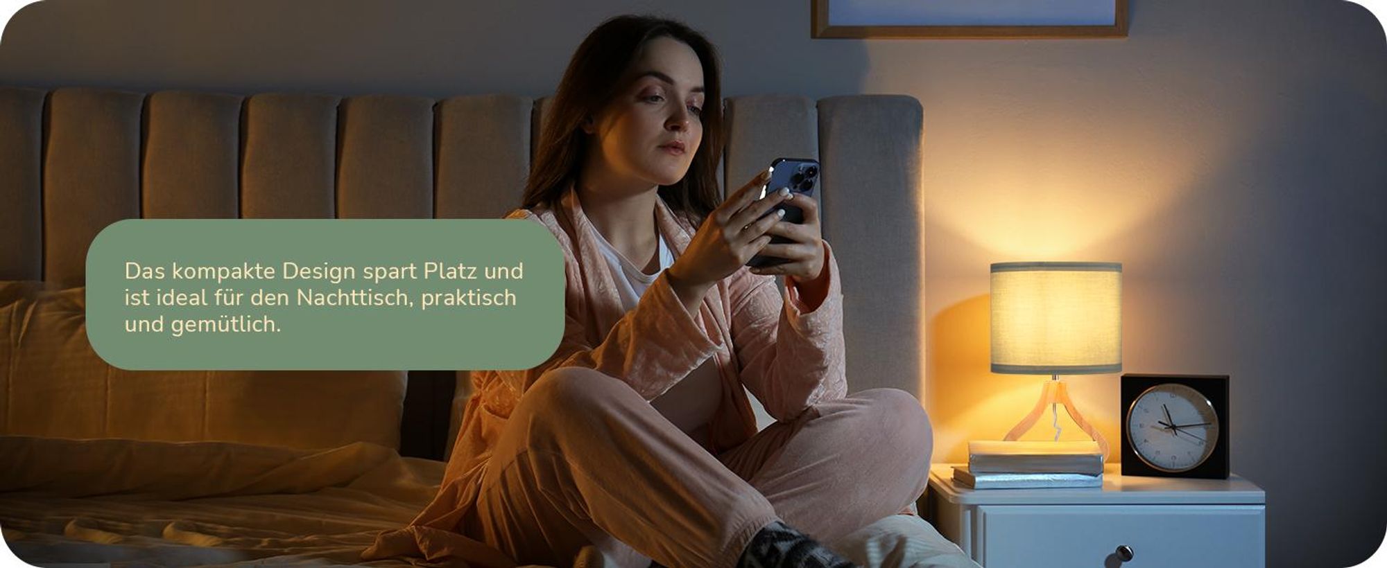 EDISHINE Nachttischlampe Wohnzimmer ,Tischleuchte mit Leinen-Lampenschirm, Holz