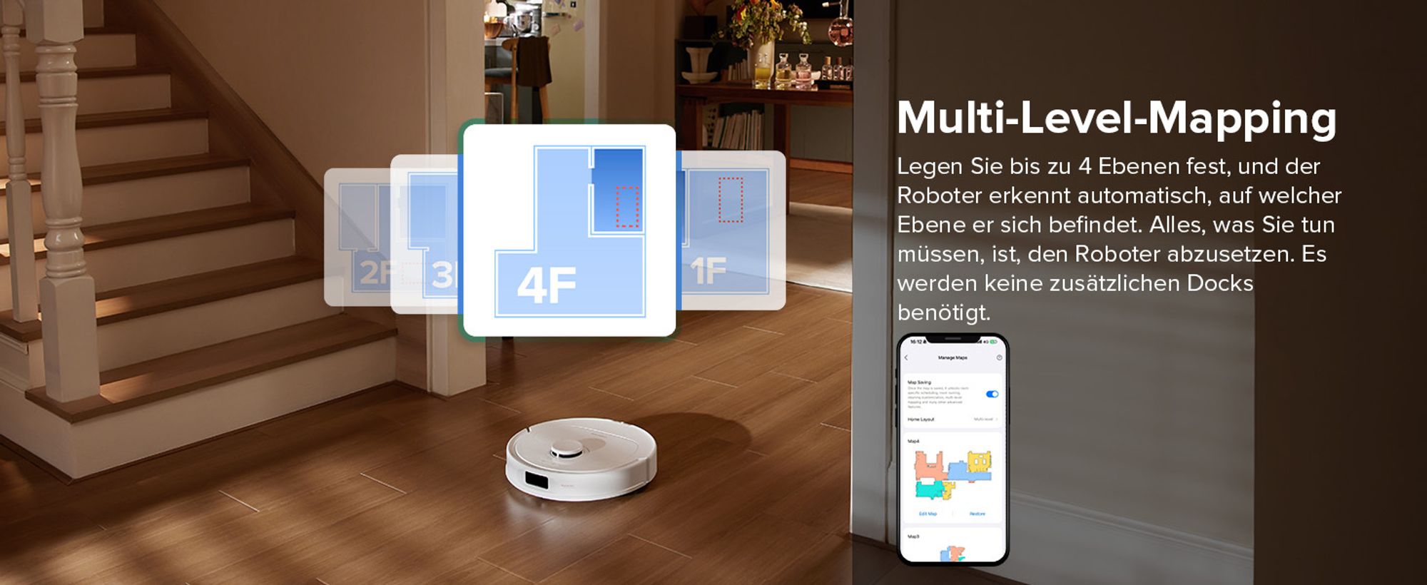 Roborock QV 35S Staubsauger Roboter, 10.000 Pa Saugroboter (Upgrade von Qrevo Plus), Anti-Tangle-Bürsten, Anhebbare Schleudermopps (Weiß)