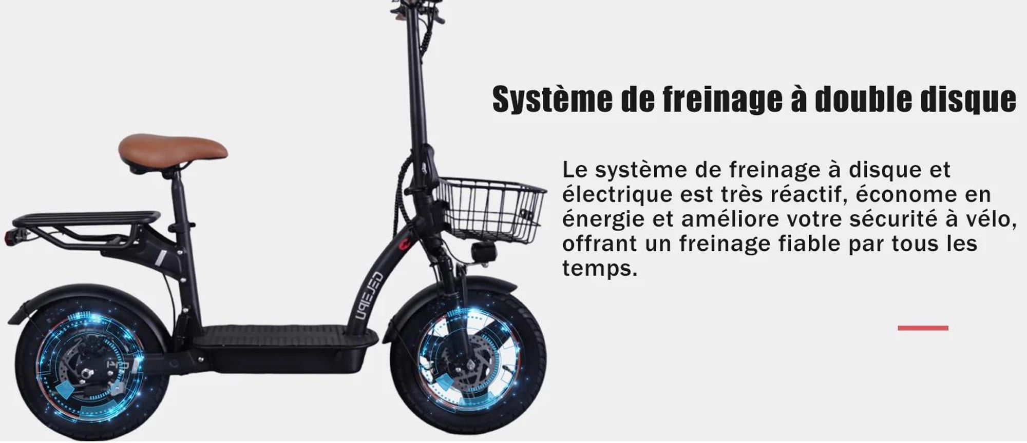 C14 - Moteur Puissant  Batterie longue Durée 48V17.5Ah, Roues 14'', Cadre en Fer - Noir