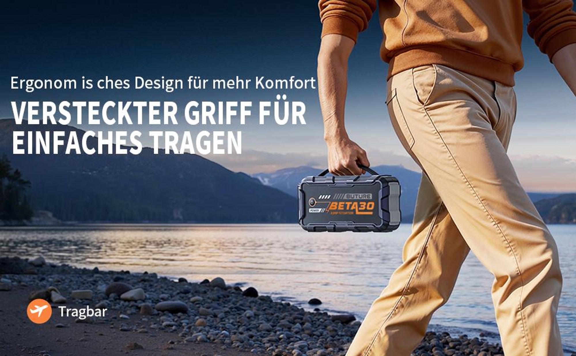 Buture Starthilfe Powerbank, 6000A 26800mAH, Starter Powerbank Auto Starthilfe, Drei-in-Eins-Startnetzteil, Starthil