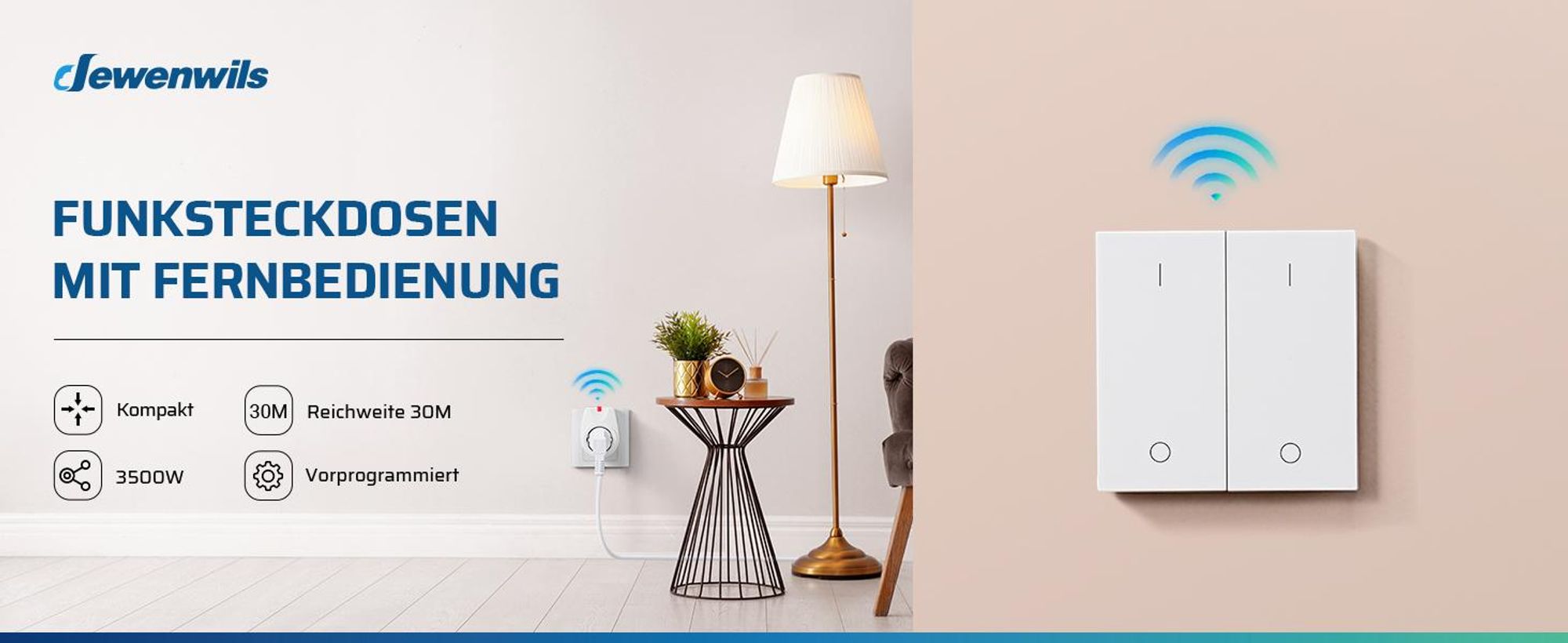 DEWENWILS Funksteckdosen mit Fernbedienung, 2er Set Lichtschalter, 16A, 3500W