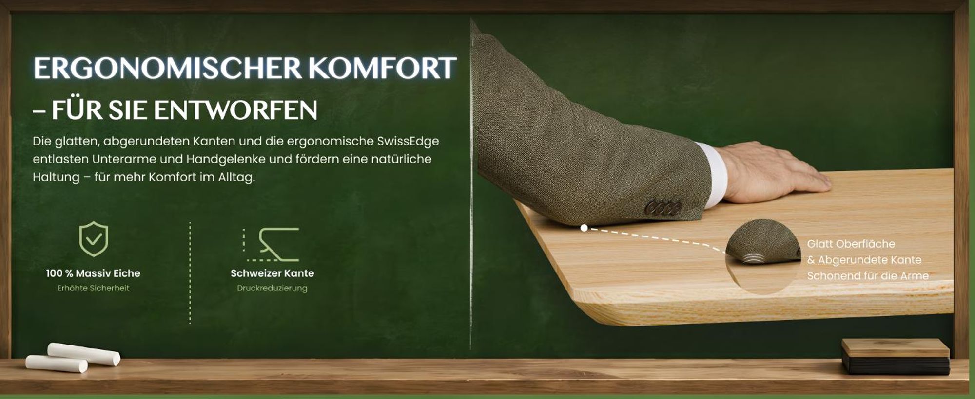 FLEXISPOT Eiche-Massivholz-Tischplatte 140x80 cm, 18 mm einteilige Tischplatte, mit SwissEdge & vorgebohrten Löchern, keilgezinkt & wasserfest