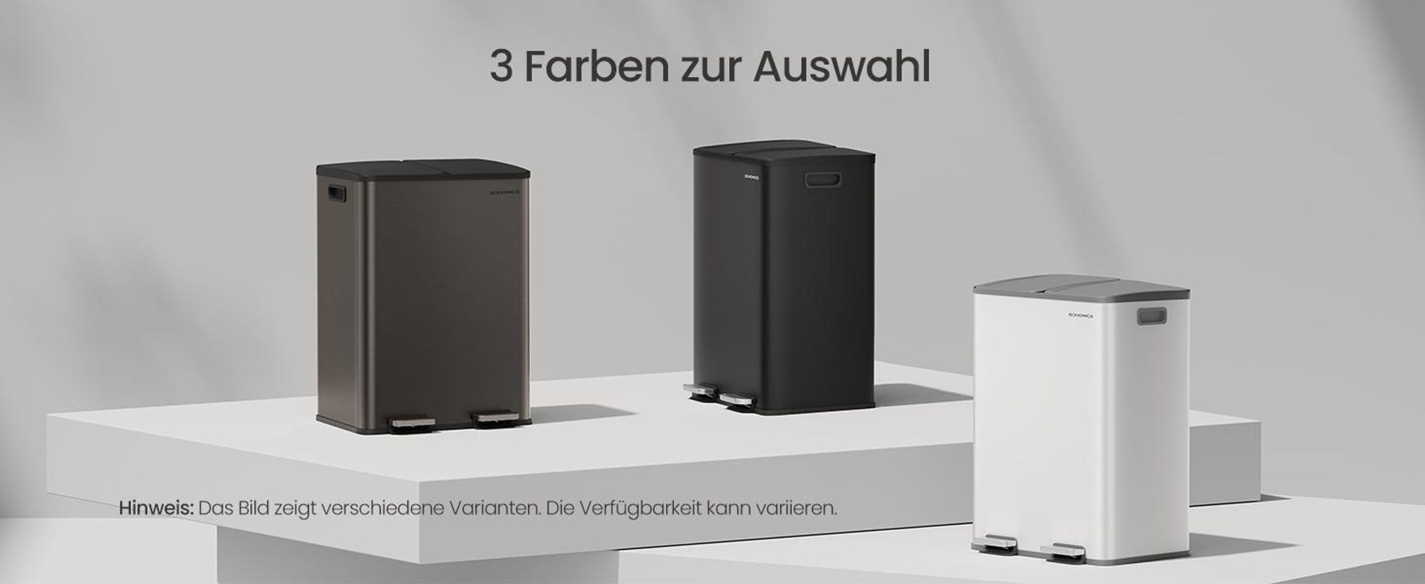 Mülleimer Küche, 2 x 30 Liter, 2 Fächer, Abfalleimer, Tretmülleimer, Softclose-Deckel, Stahl, tintenschwarz