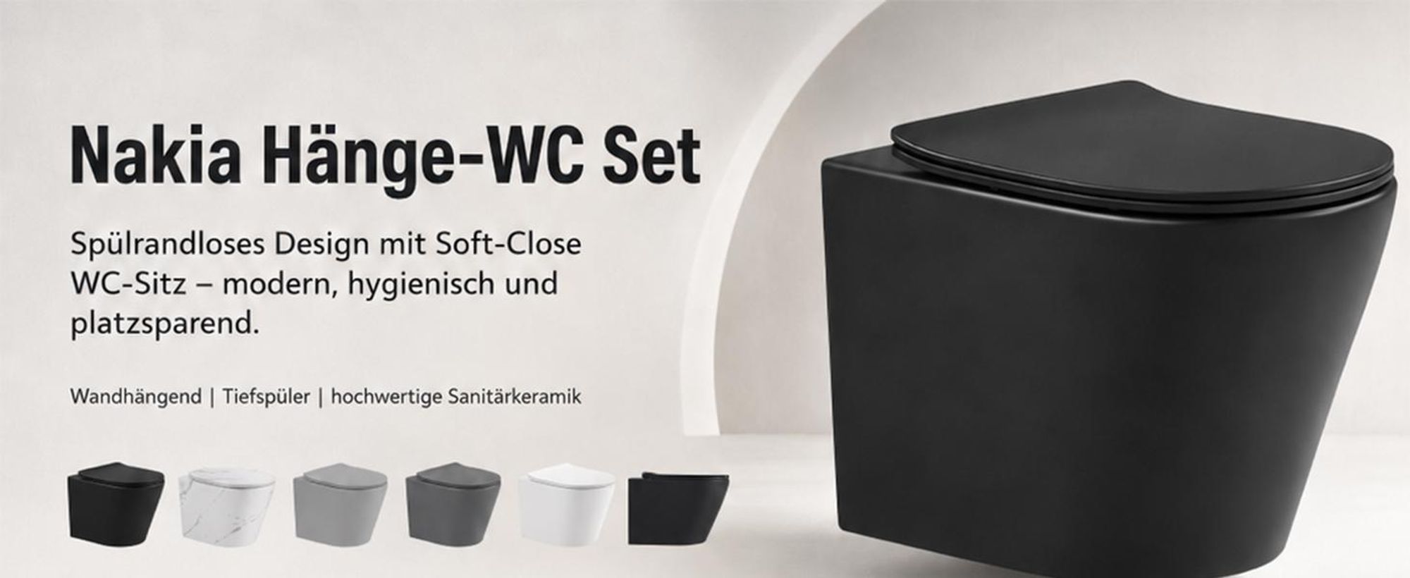 Wand-WC Set Nakia Tiefspüler ohne Spülrand kurz dunkelgrau matt mit WC-Sitz 1281410