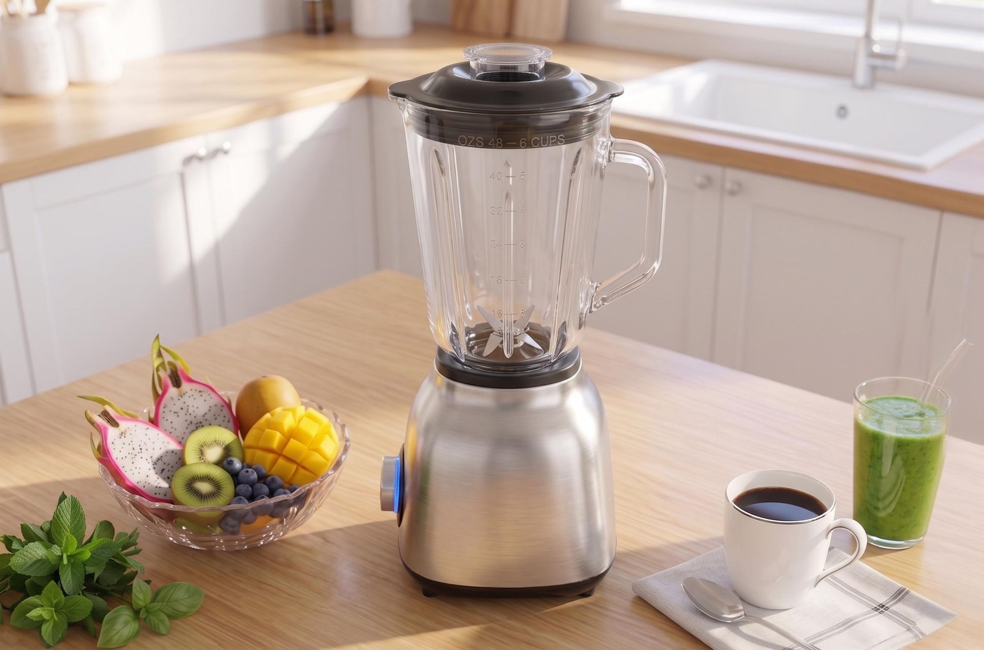 Multifunktionale Küchenmaschine 3-in-1 Standmixer, 1200ML Hochwertiger Glasbehälter, 1200W, Edelstahlklingen, mit Pulsfunktion