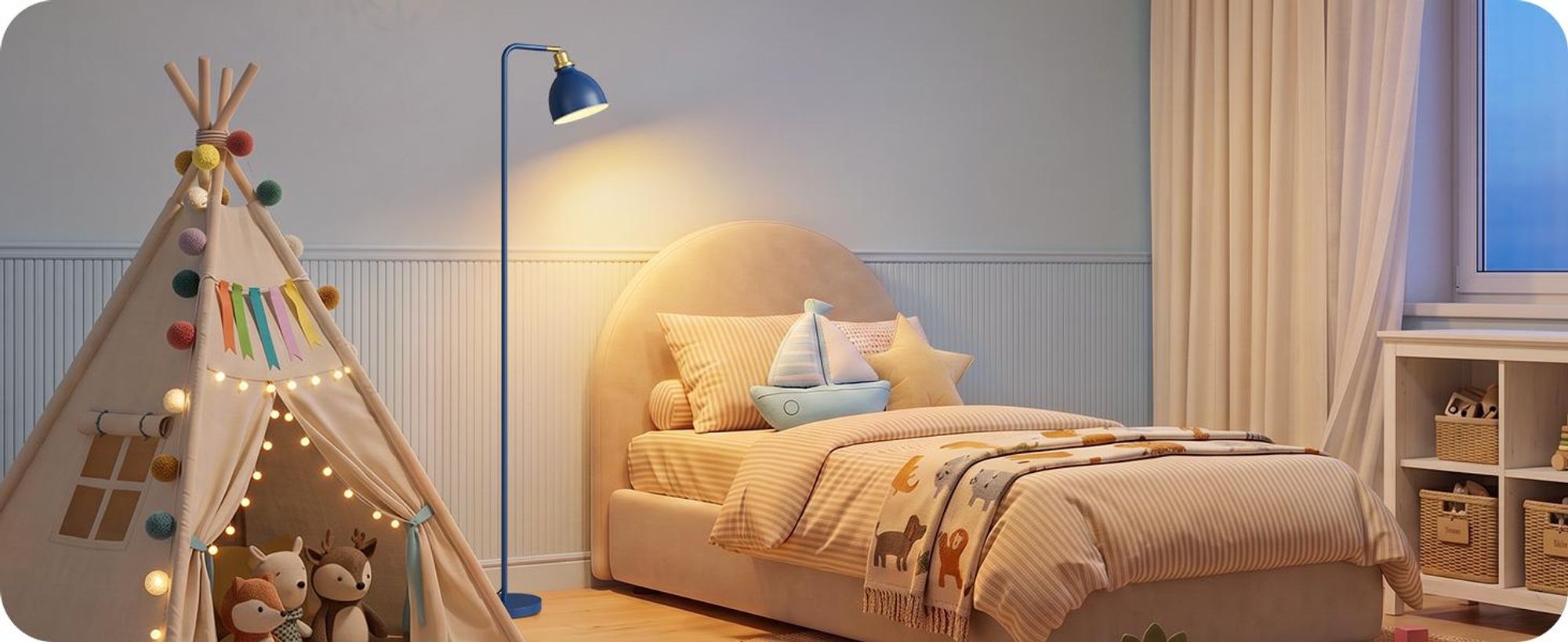 EDISHINE Stehlampe Industriell, Verstellbarer Kopf, Inkl. LED, Marineblau mit Metall-Lampenschirm, E27-Fassung, 2700 K Warmweiß, Leselampe