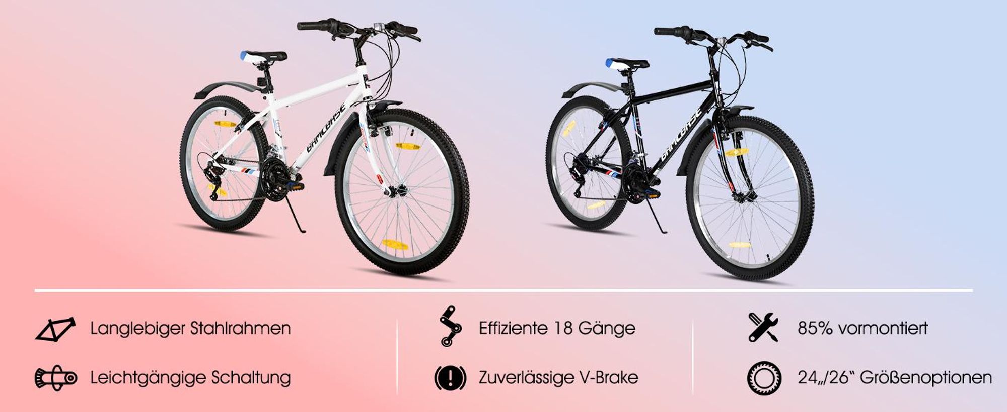 Hiland 26 Zoll Mountainbike mit 18 Gängen für Jugendliche, Damen und Erwachsene, ausgestattet mit Doppel-V-Bremse und stabiler Rahmen aus Hochkohlenst
