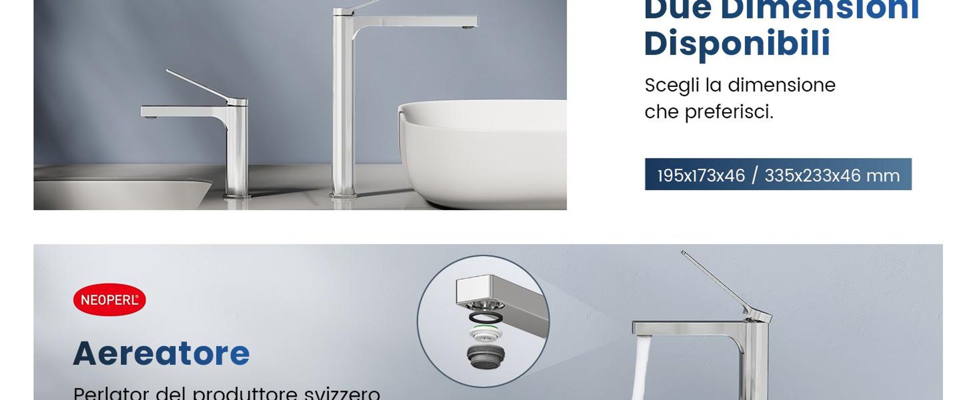 EMKE Rubinetto bagno cromo 195x173x46mm, ottone, cartuccia ceramica, miscelatore bagno, miscelatore lavabo, miscelatore lavabo
