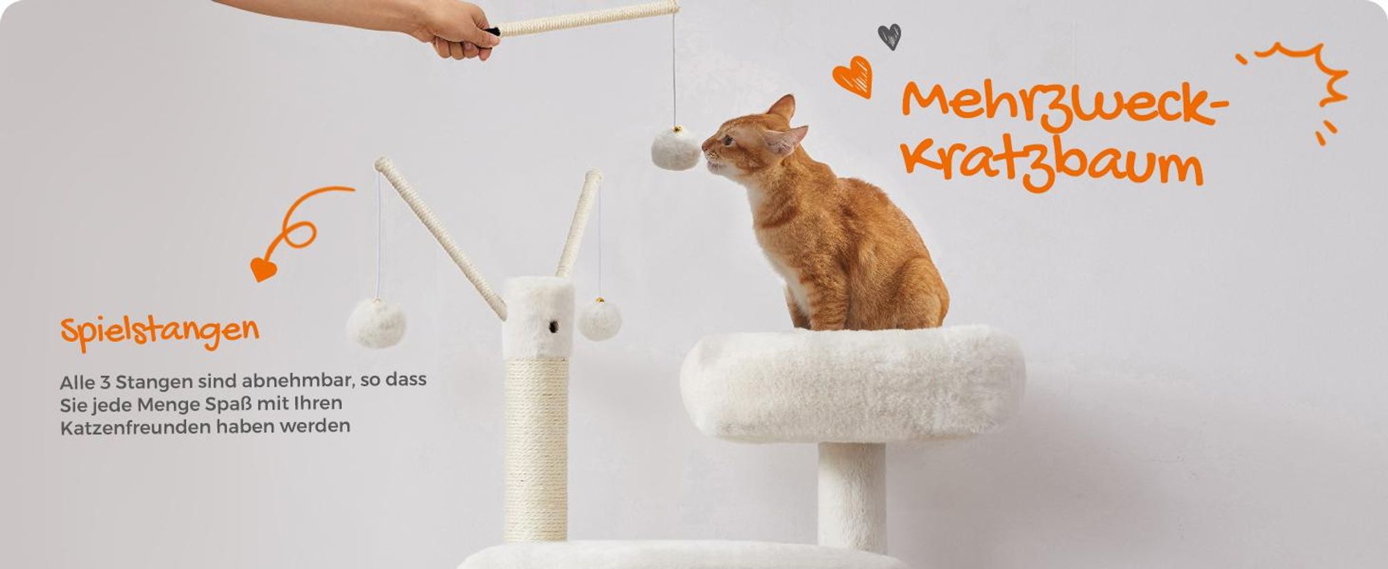 FEANDREA Kratzbaum, mit Katzenklo-Schrank abnehmbaren Plüschbällen 140cm greige