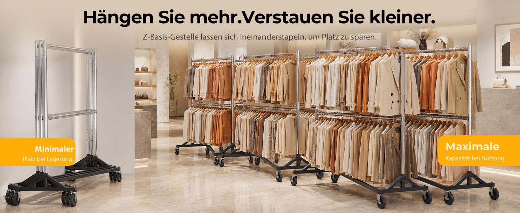 HOKEEPER Kommerzieller Kleiderständer mit Z-Ständer, Tragkraft 250 kg, robuster Schwerlast-Garderobenständer