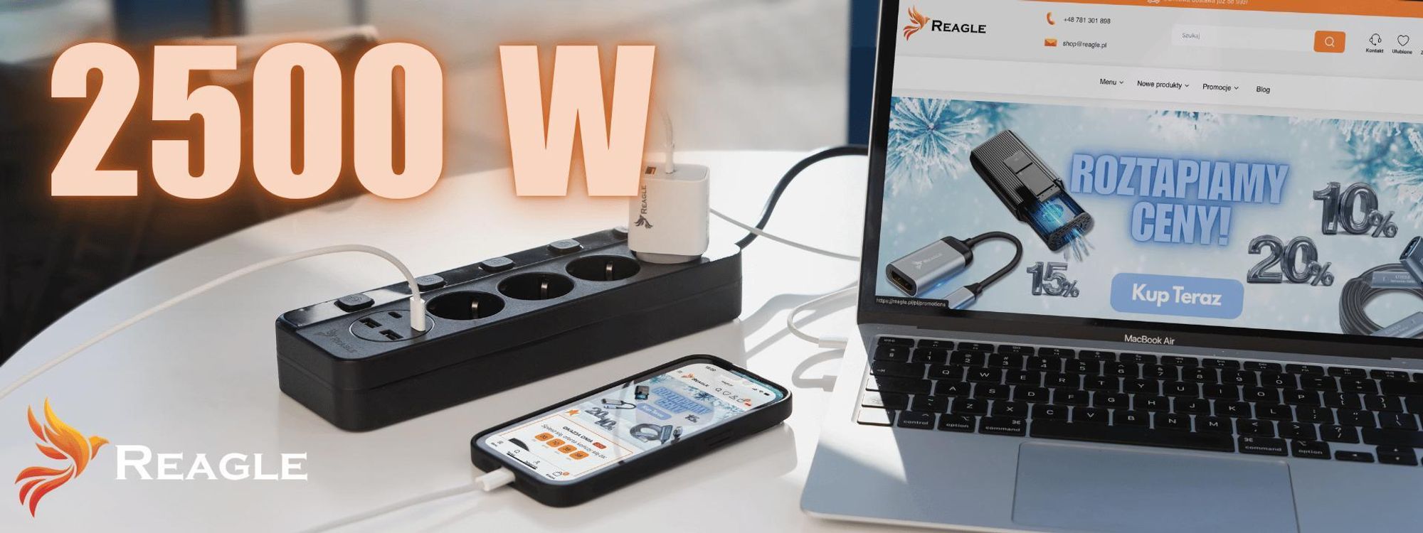 REAGLE Steckdosenleiste 3 m mit Überspannungsschutz, 4 Steckdosen, 2x USB, 2x USB-C, Mehrfachstecker mit Verlängerungskabel für Büro und Zuhause