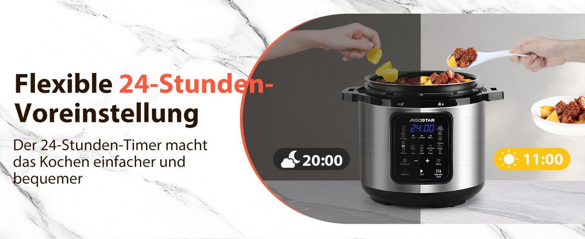 Aigostar - Reiskocher 6L Schnellkochtopf , 1000W Pressure Cooker, 18-in-1 Multikoche, 24h Timer & Warmhalte, Antihaftbeschichtung