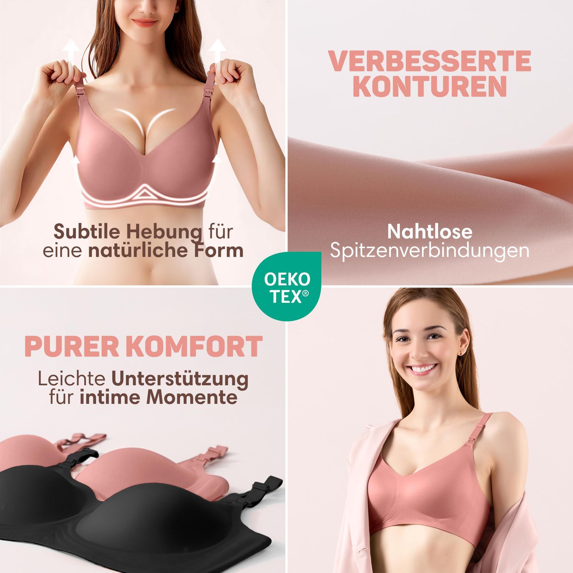 Vulpes Goods Still-BH, Ohne Bügel, Schwangerschafts-BH, Verstellbare Schulterträger, Ultraweicher Stoff, Herausnehmbare Polsterung, Rosa, XL