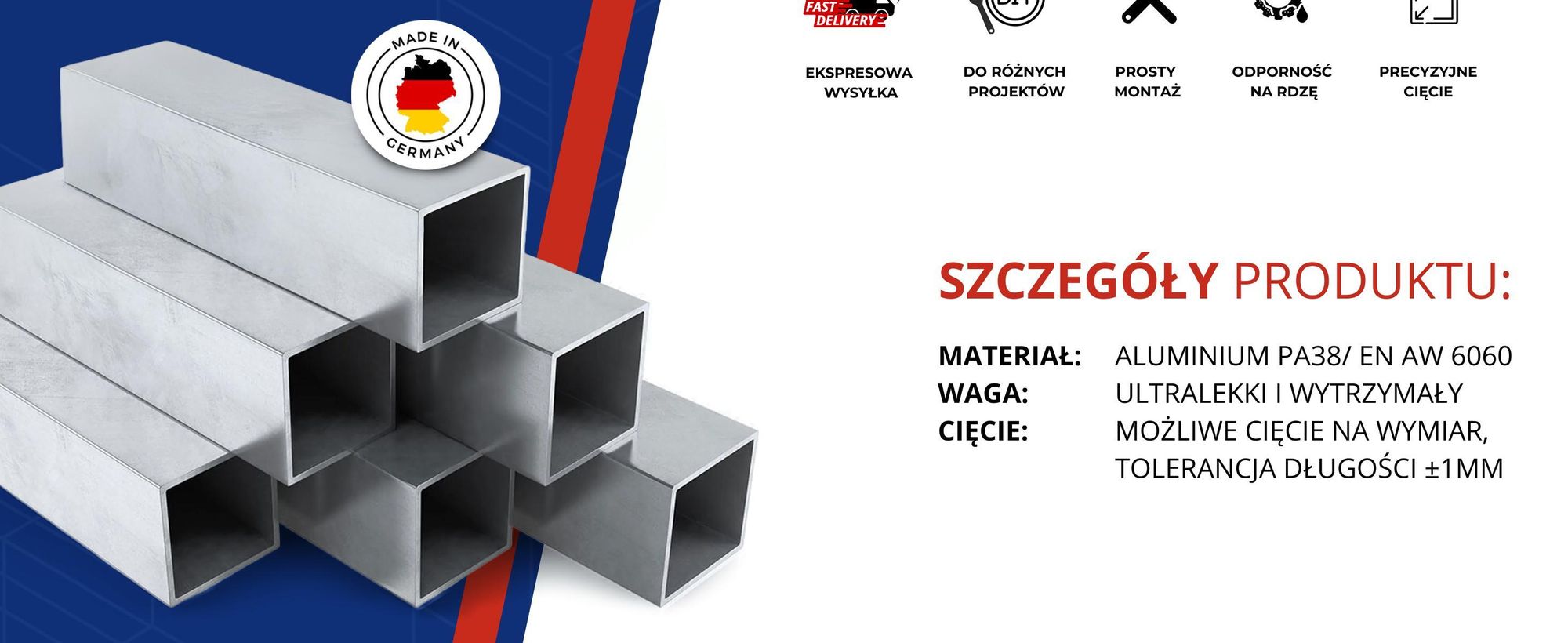 Profil Aluminiowy 15x15x1 mm 100 cm Rura Kwadratowa Aluminium Na wymiar