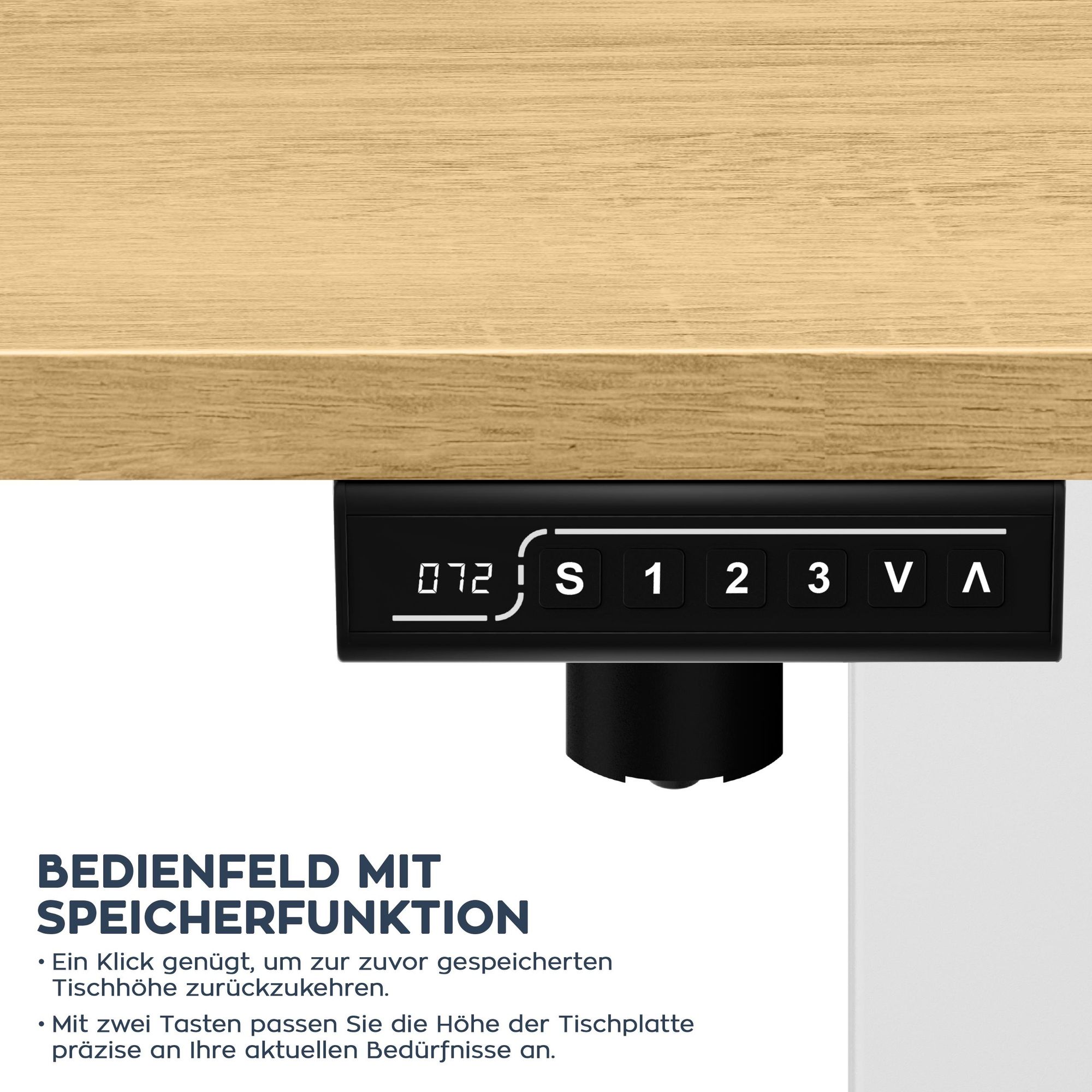 MARK ADLER Leader 7.0 | Höhenverstellbarer Schreibtisch Elektrisch Bürotisch Stehtisch | 120x60 cm | 3 Memory-Steuerung | Memoboard | Weiß Eiche