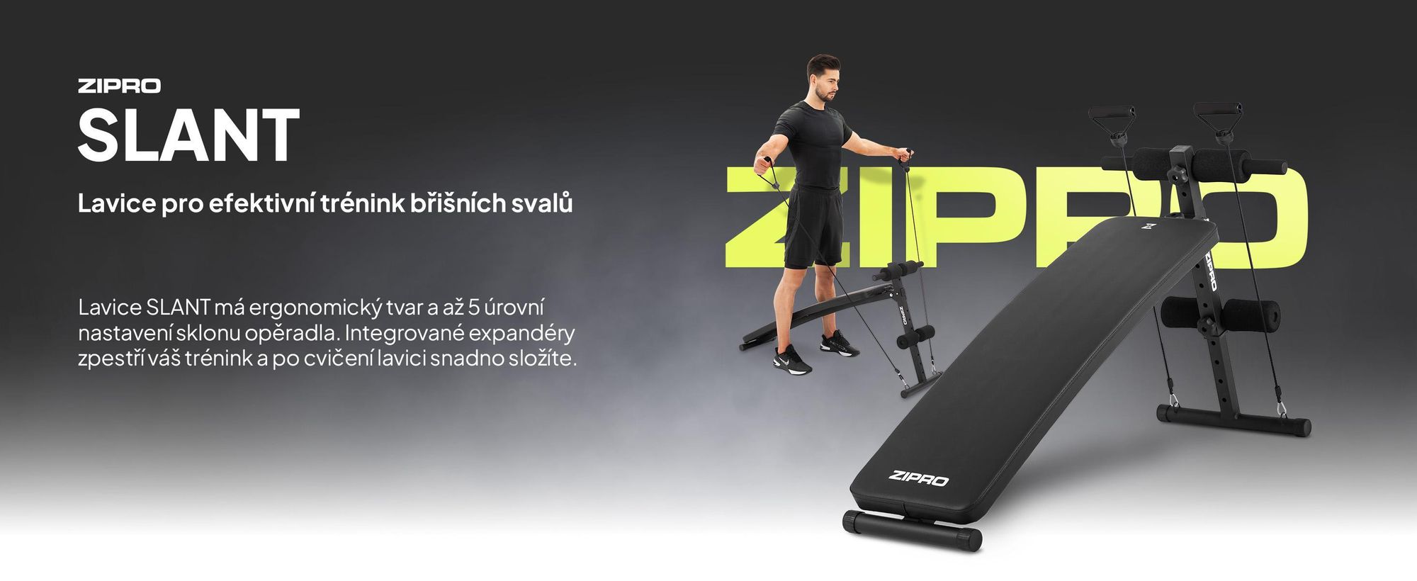 Zipro Šikmá lavice Slant – skládací lavice na posilování břišních svalů s expandéry Nastavitelná tréninková lavice pro domácí použití Negativní lavice pro sit-upy Odolná