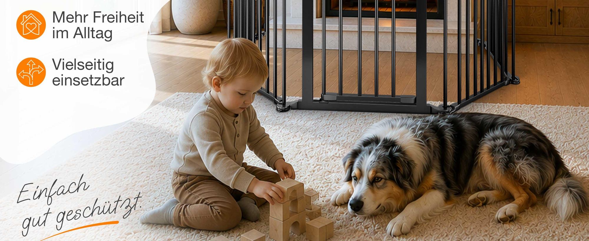 ELONEO Kaminschutzgitter, 75cm hoch, Ofenschutzgitter aus Metall mit Sicherheitsverschluss, Kinderschutz, Treppengitter, Türgitter, Hundegitter