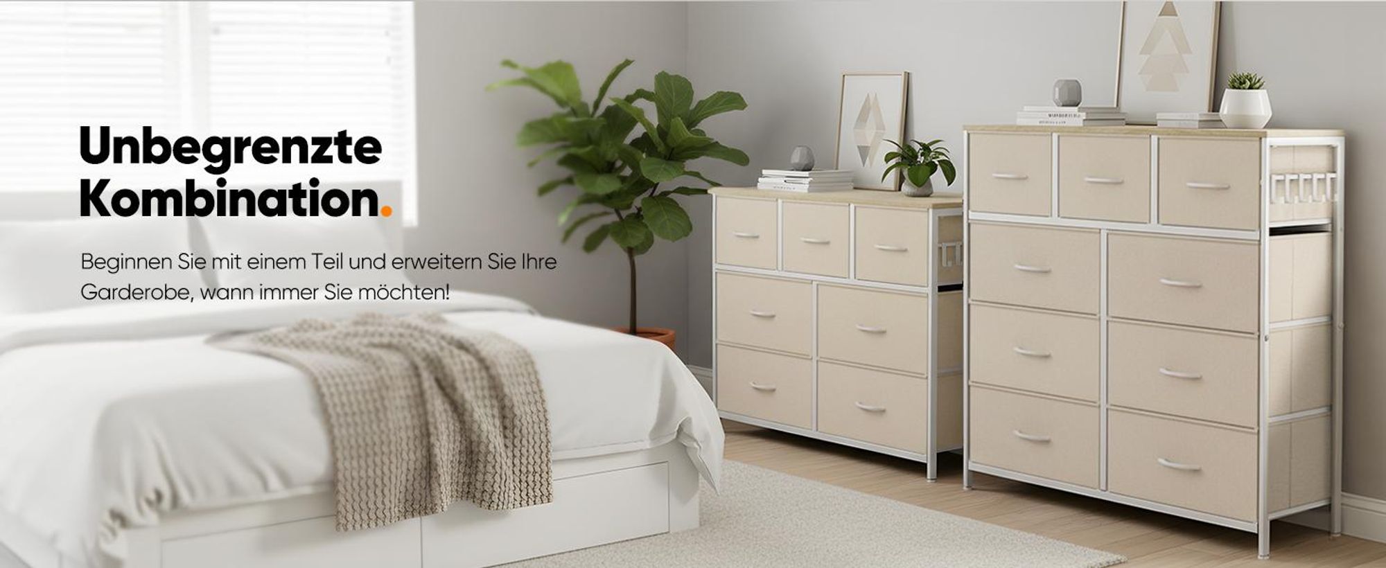 HOKEEPER Kommode, Chest of Drawers, 7 Schubladen aus Stoff mit Griffen, Komodenschrank Schlafzimmer mit Holzplatte, Sideboard Flur für Küche Büro