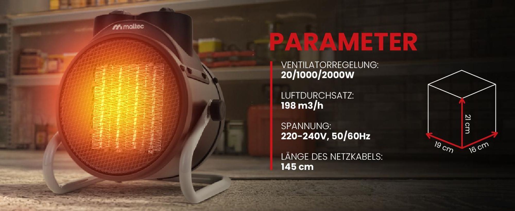 Heizlüfter mit Thermostat für Büro Haus Werkstatt