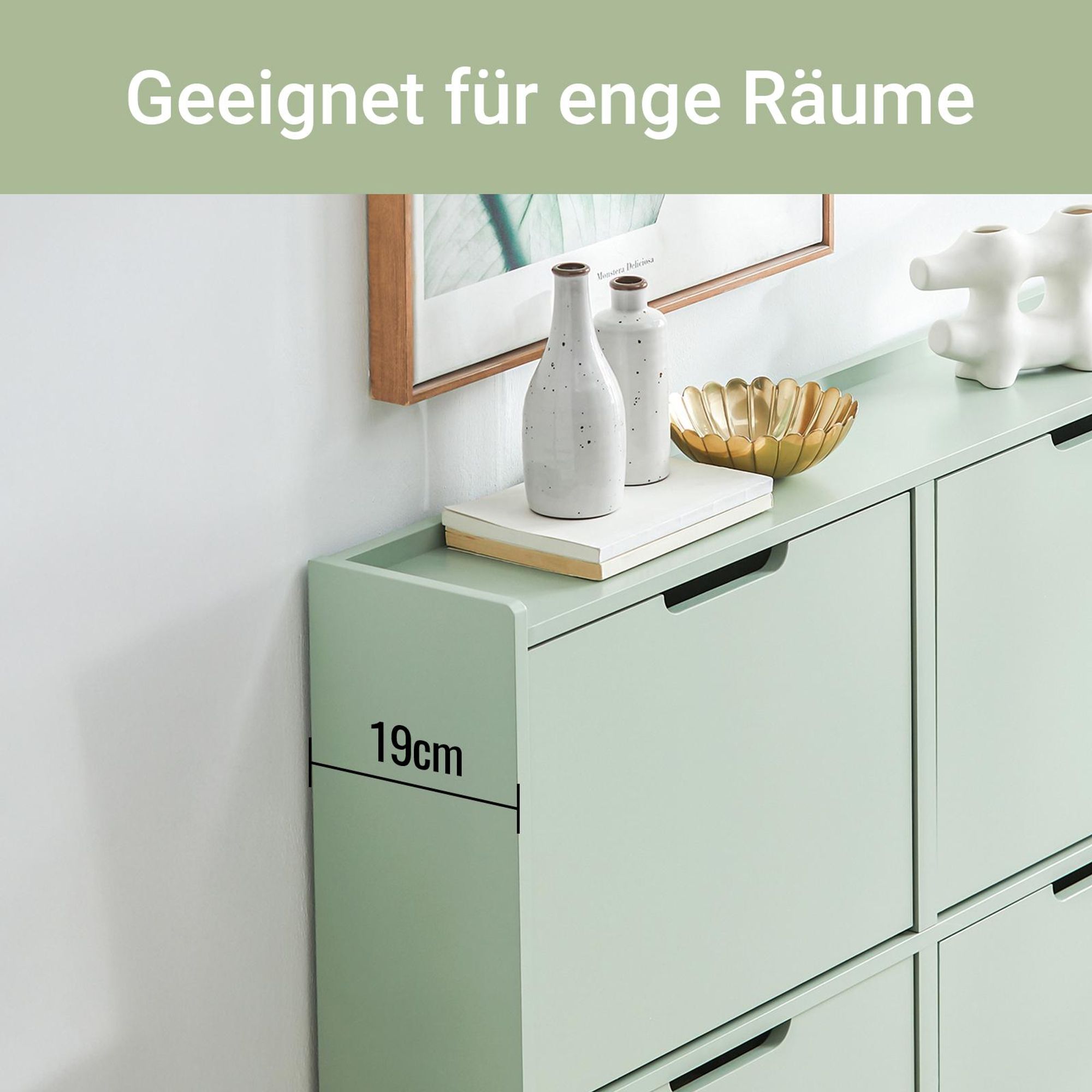 SoBuy schmaler Schuhschrank 19 cm tief mit 4 Klappen platzsparender Schuhkipper für Flur & Garderobe, Schuhregal für kleine Wohnungen FSR100-GR