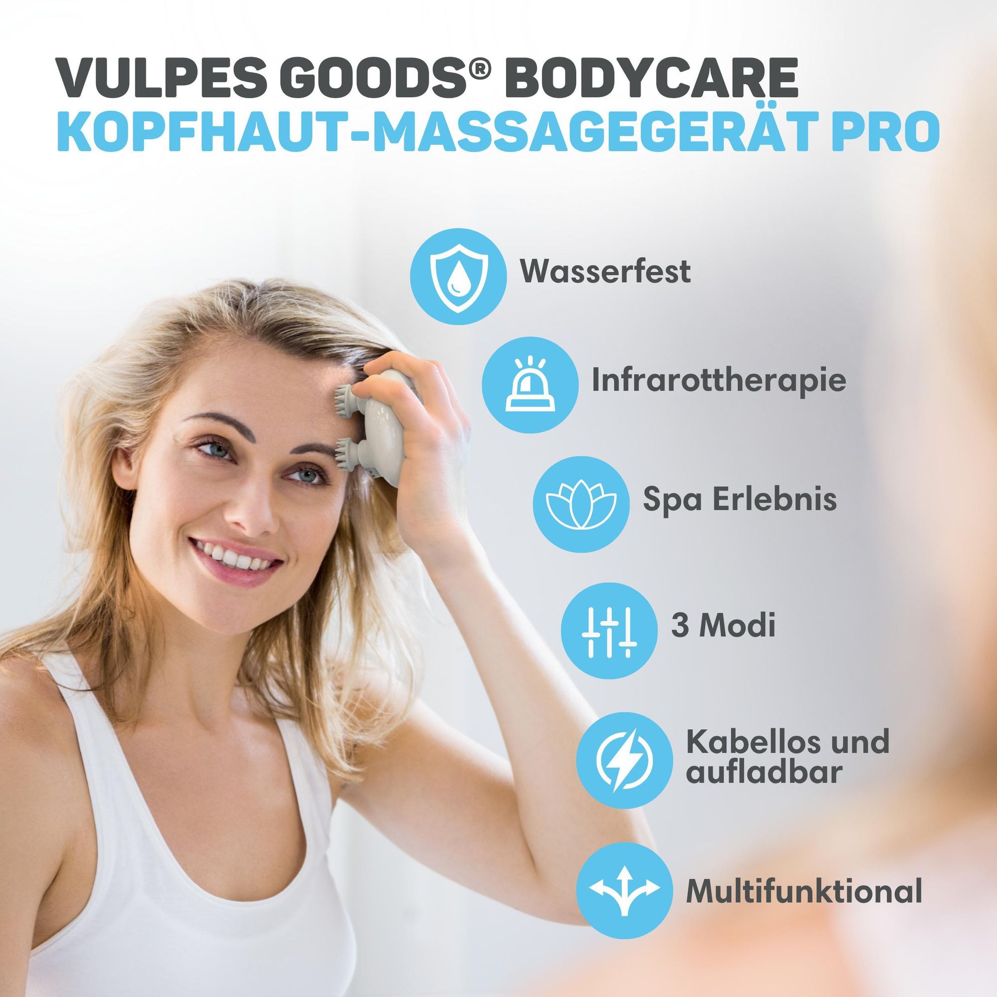 Vulpes Goods Kopfmassagegerät, Elektrisches Massagegerät, Verbesserte Blutzirkulation mit Infrarot-Wärme, Kopfhautmassagegerät, USB aufladbar