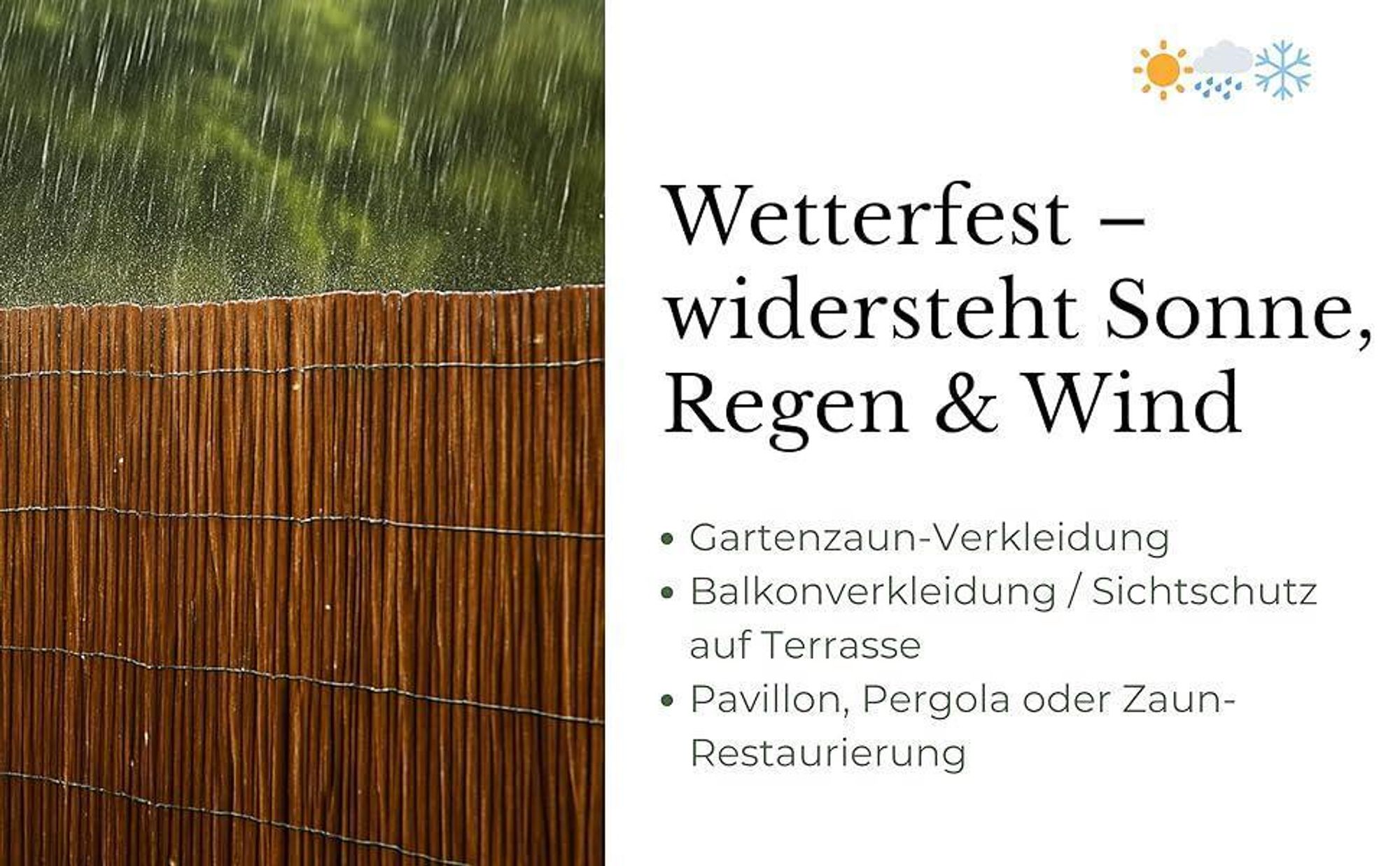 Weidenmatte 100 x 300 cm Gartenzaun Balkon Weidenzaun Zaun Windschutz & Sonnenschutz Balkonverkleidung Wetterfest Sichtschutzzaun Sichtschutzmatte