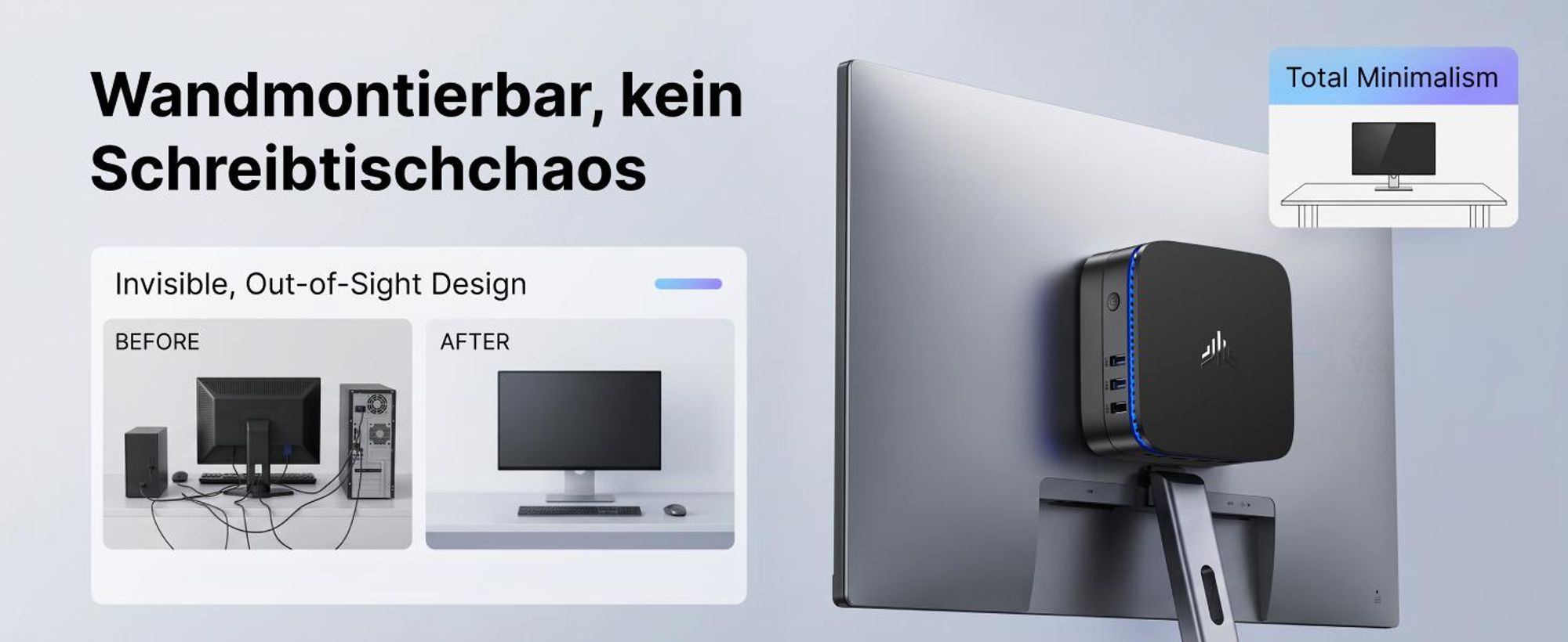 NiPOGi Mini PC Intel Pentium N5030 (bis zu 3,1 GHz) 8GB RAM 256GB SSD met Windows 11 Pro, 4K Dual Display 2× HDMI Mini Desktop PC