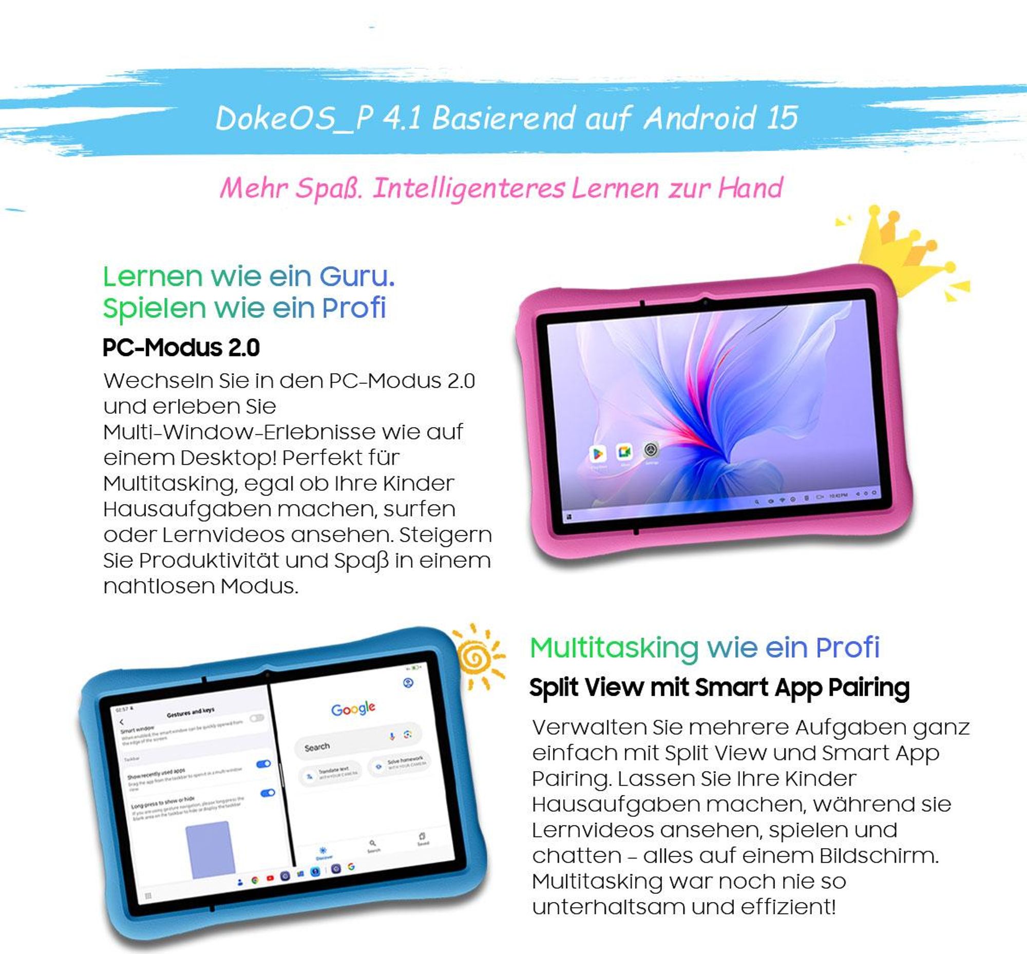 Blackview Pad 60 Kids, Kinder Tablet, 10,1", 12GB+128GB, Android 15, Elternkontrolle, Kinder-Modus, HD-Streaming, WiFi 6, mit stoßfester Schutzhülle