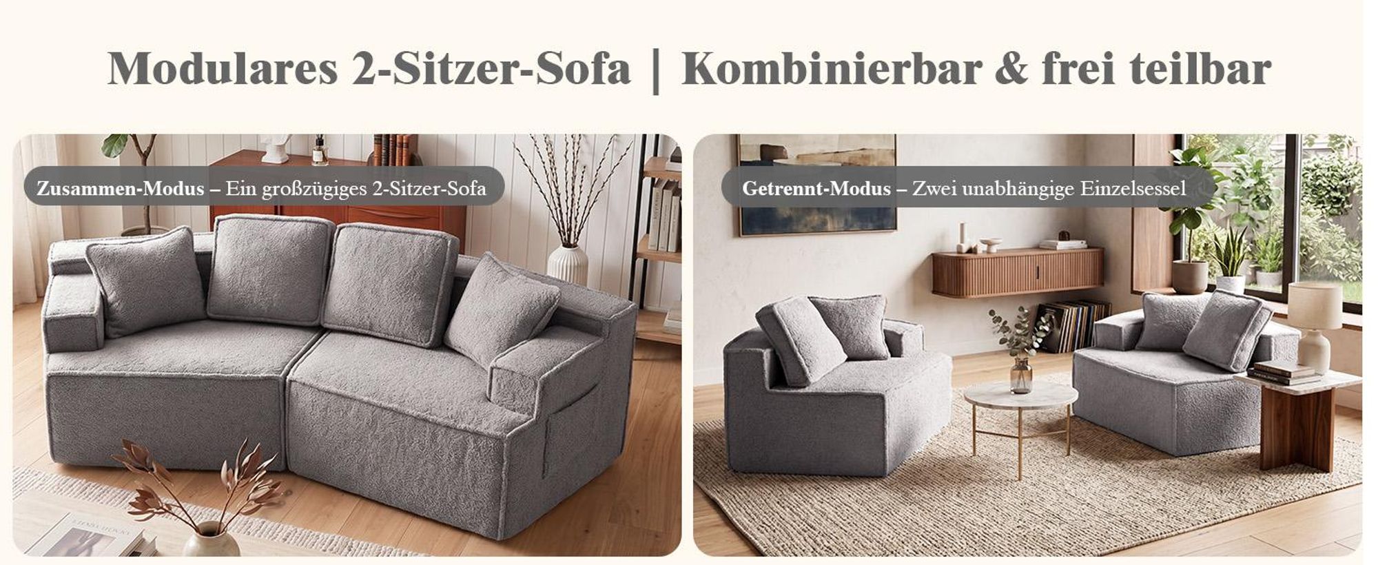 COMHOMA Sofa 2 Sitzer, 228 x 75 x 67 cm, modulares Schlafsofa, Polstersofa, mit Aufbewahrungstasche, Couch mit schlaffunktion, Keine Montage erforderl