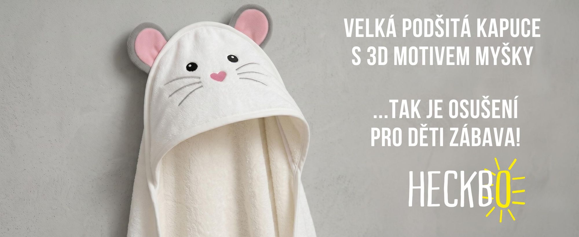 HECKBO Dětská osuška s kapucí s myškou a žínkou | Bambusová viskóza (z bambusové buničiny) | 90 × 100 cm | Pro miminka od narození