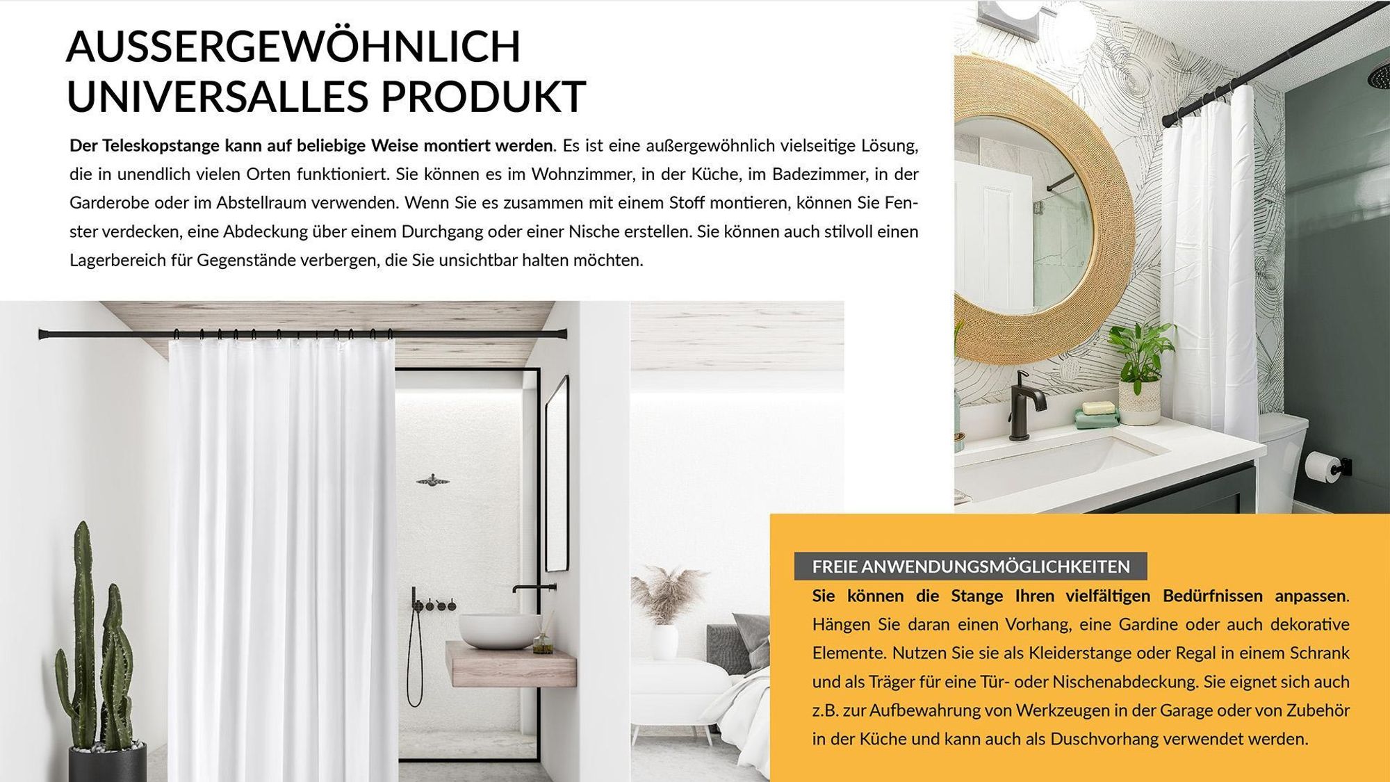 Gardinenstange, MARDOM, Vorhangstange, Metall, Ausziehbar, für Gardinen und Vorhänge