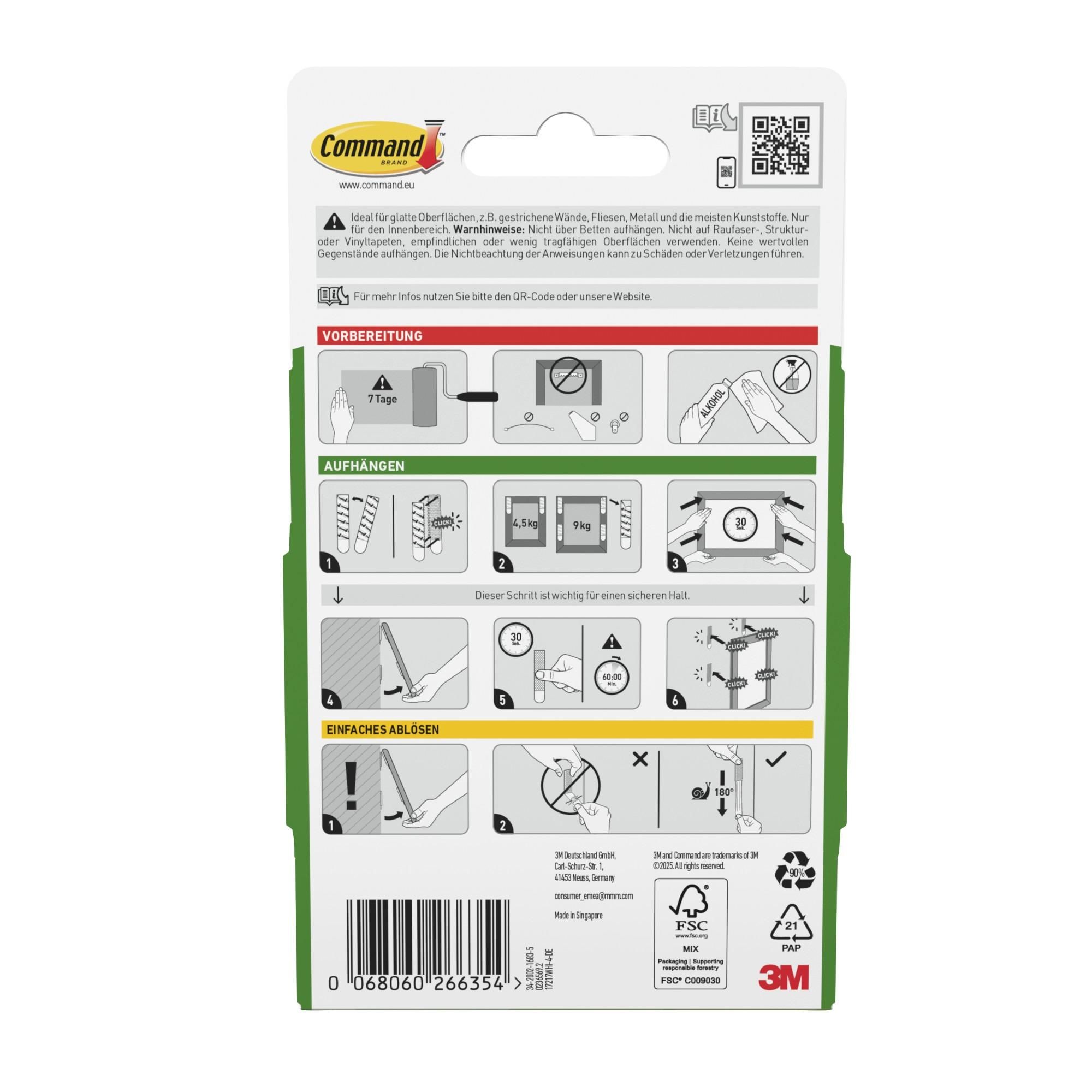 Command™ Bilder-Montage-Strips, Weiß, XL, 4 Paare, Selbstklebend ohne Bohren