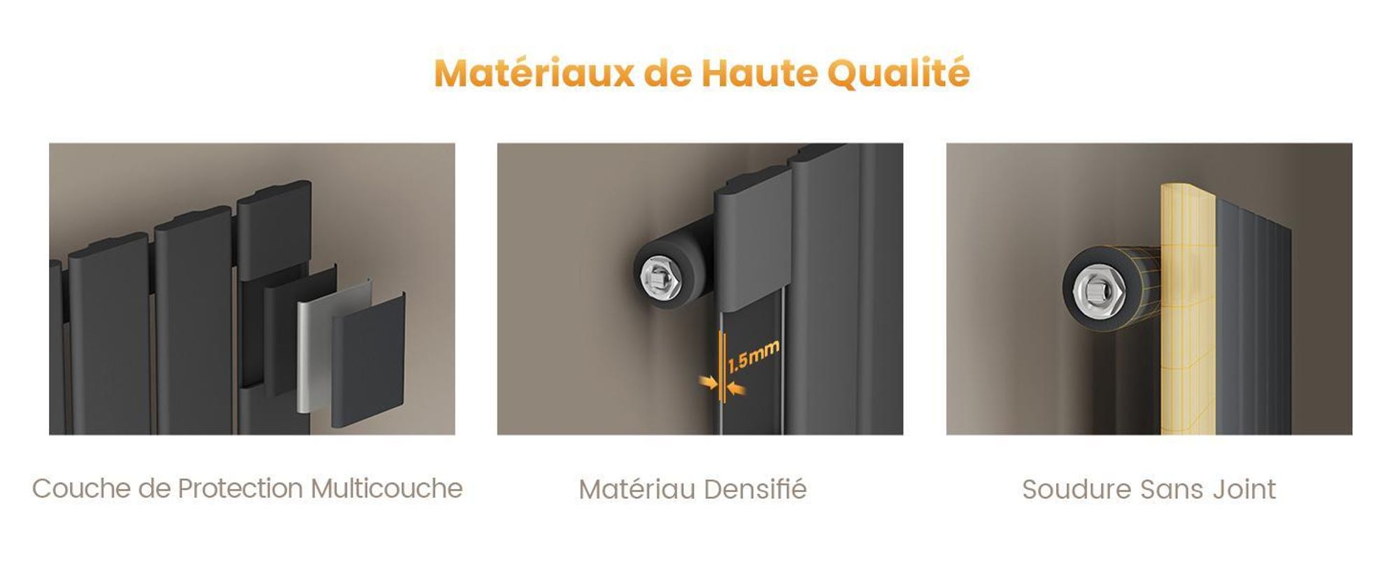 EMKE radiateur horizontal design panneau 630×1000 mm, anthracite plat simple, raccord latéral, 730 W, sans élément chauffant sans thermoplongeur