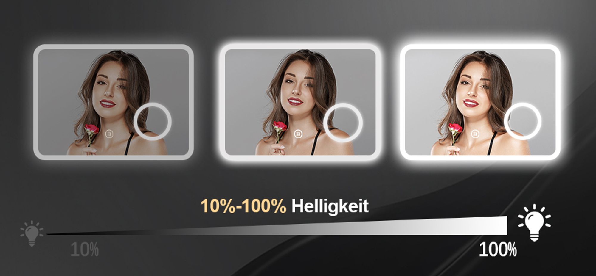 Heilmetz LED Badspiegel Wandspiegel 100 x 60 cm Bluetooth Dimmbarer Touch-Spiegel mit 3 Lichttönen 3x Spiegel mit Beleuchtung, Anti-Beschlag IP44