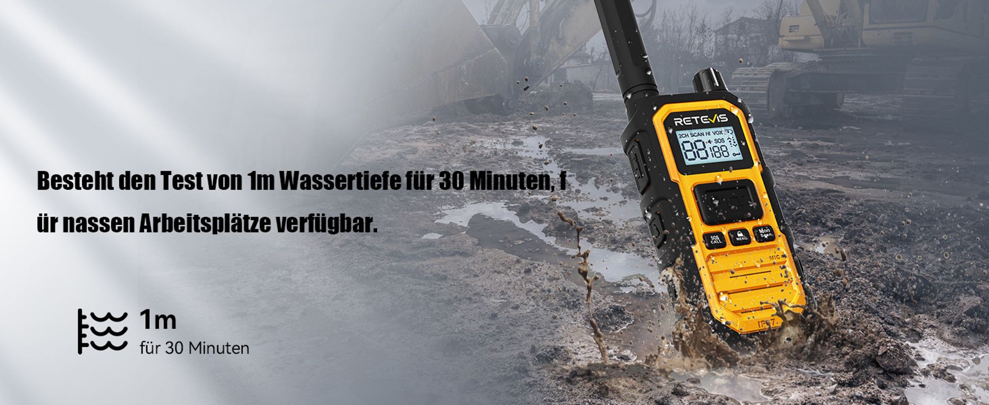 Retevis RB648 Plus Funkgeräte, Wasserdlich IP67, Walkie Talkies, Großer Reichweite, Robustes, Langlebiges, Gruppenruf, 2000mAh, Typ C, für Baustellen