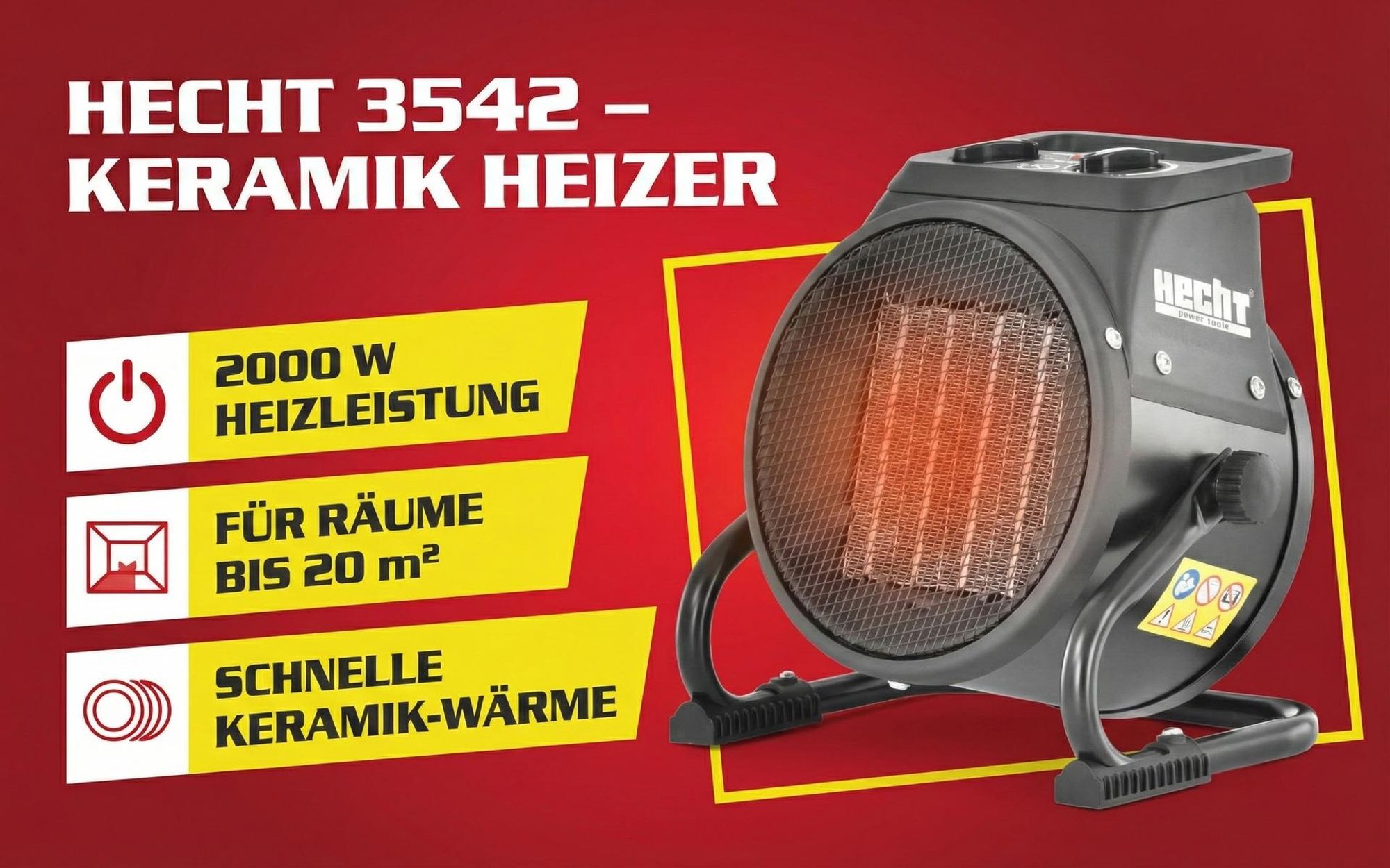 HECHT 3422 Heizlüfter 2in1 Ventilator | 3000 W | bis 40 m² | Isolierter Tragegriff | Thermostat