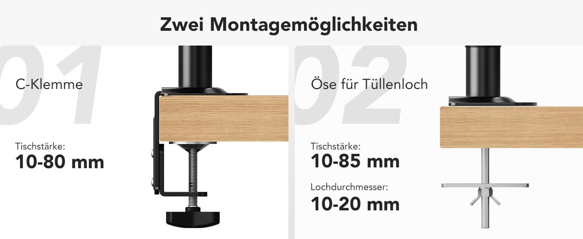 Monitor Halterung, 2-fach Monitor Schreibtisch Halterung, für 13-32 Zoll PC Monitor,Höhenverstellbare Bildschirmhalterung mit Langem Arm,VESA 75/100mm
