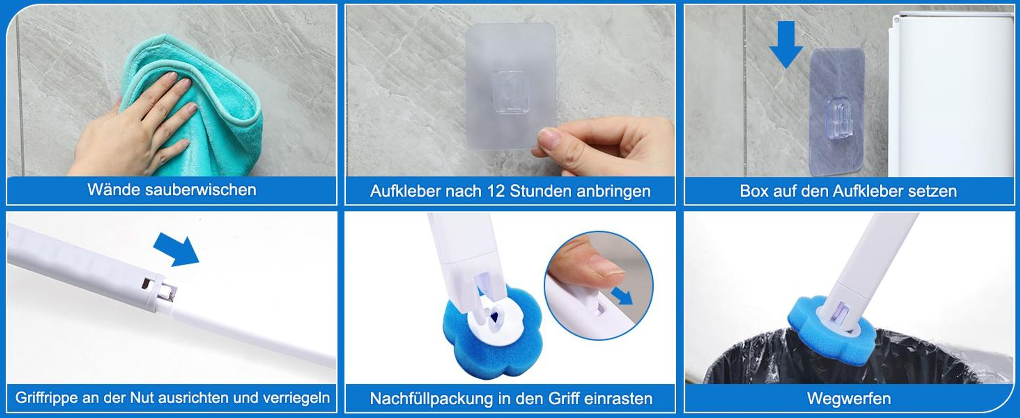 Toilettenbürste, WC Bürste, Klobürste, Einweg Toilettenbürste, mit 48 Ersatzköpfe, für Badezimmerreinigung,Waschbecken,Badewanne