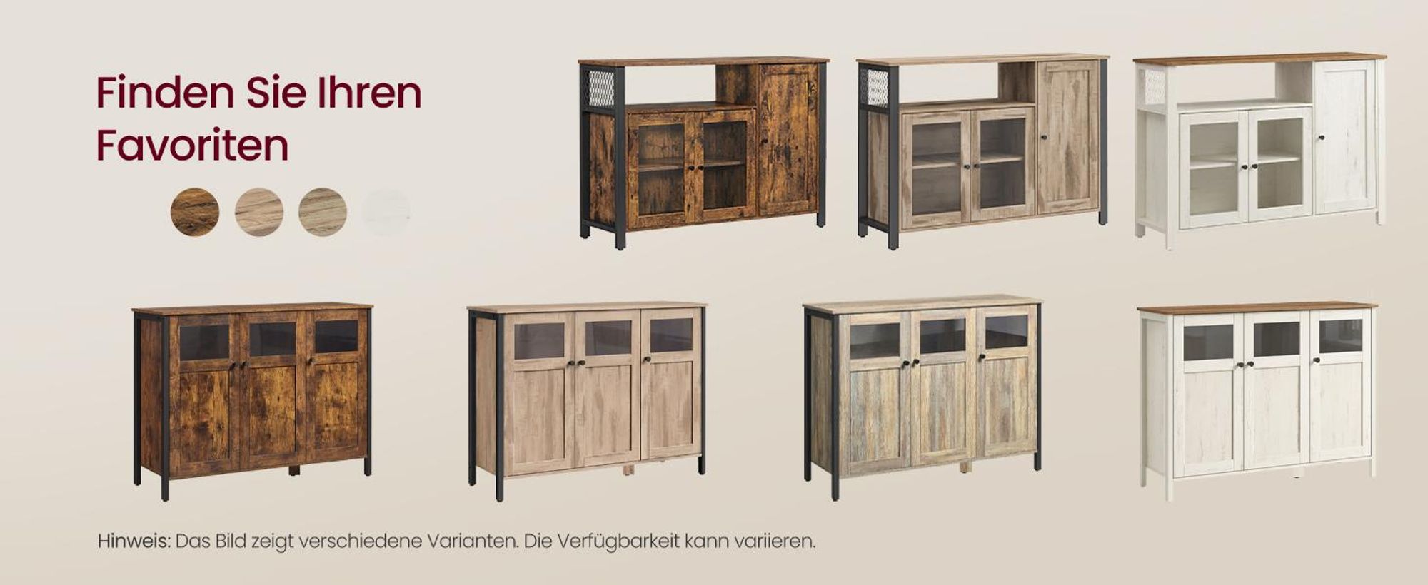 VASAGLE Sideboard, 100 x 35 x 75 cm, verstellbaren Ablage, mit Glastüren