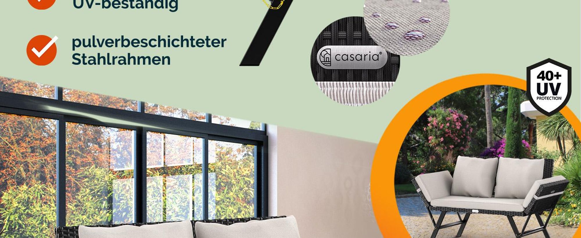 CASARIA® Polyrattan Gartenbank mit Liegefunktion Schwarz