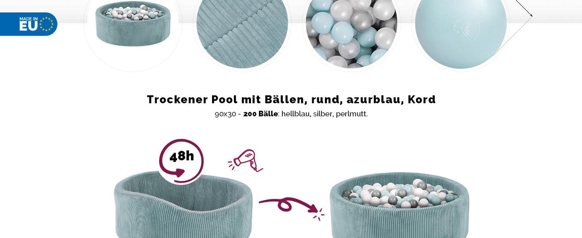 Bällebad Baby 90x30cm + 200 Bälle – Misioo Bällebad für Kinder – Waschbare Premium Abdeckung – Blau – Bällebad Baby ab 1 Jahr - MISIOO