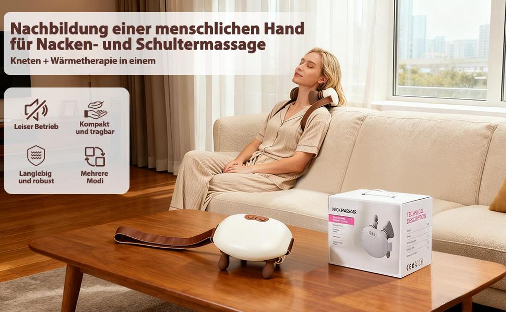Nackenmassagegerät, Rückenmassagegerät, 4D Shiatsu Massagegerät mit Wärme, Tiefengewebe-Knetmassage, Muskel- & Schmerzlinderung
