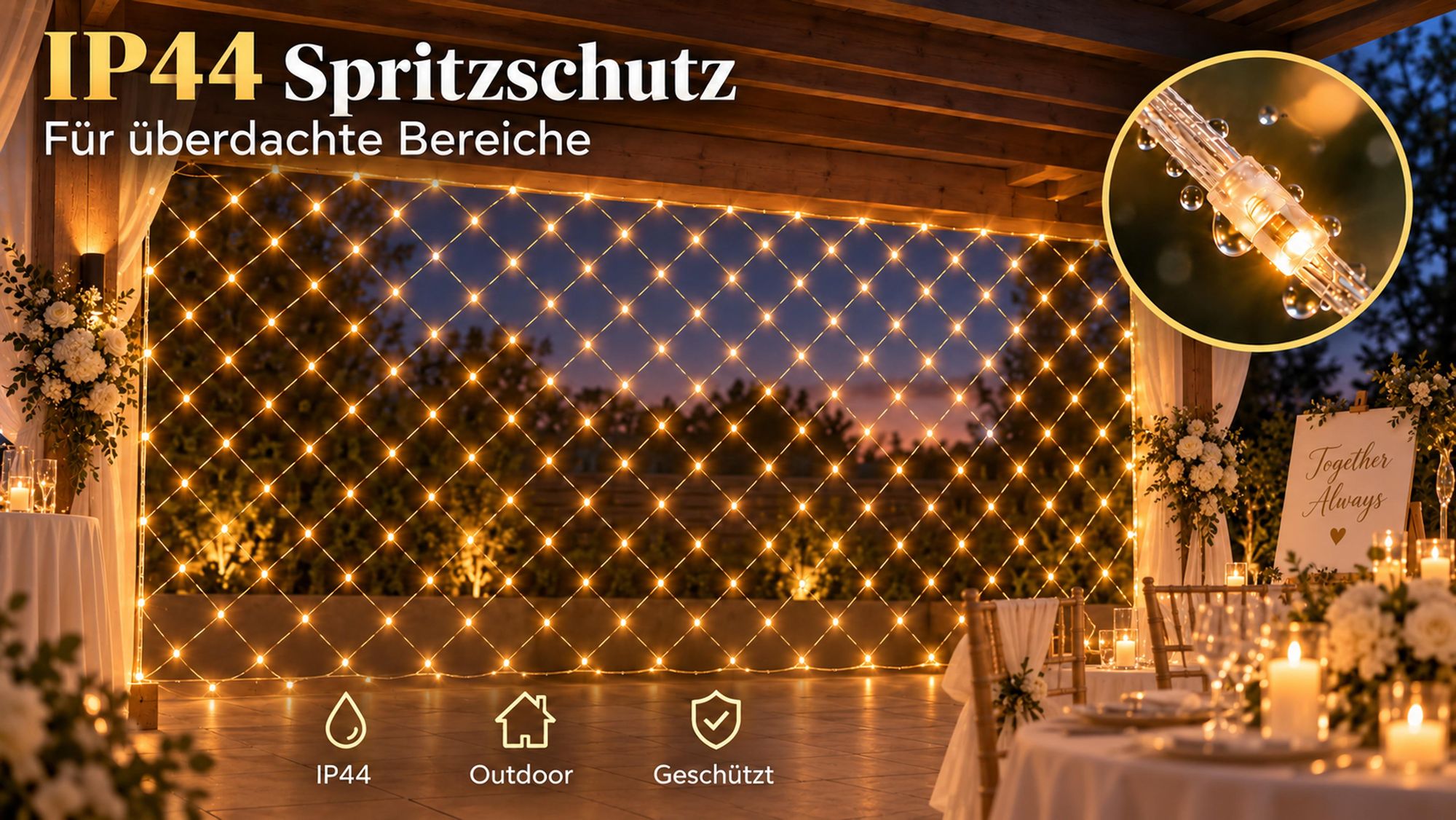 3X2m 200 LED Lichterkette Netz Lichternetz Warmweiß mit Stecker 8Modi Timer für Büsche Garten Weihnachtsbaum Zimmer Party Weihnachten Beleuchtung Deko