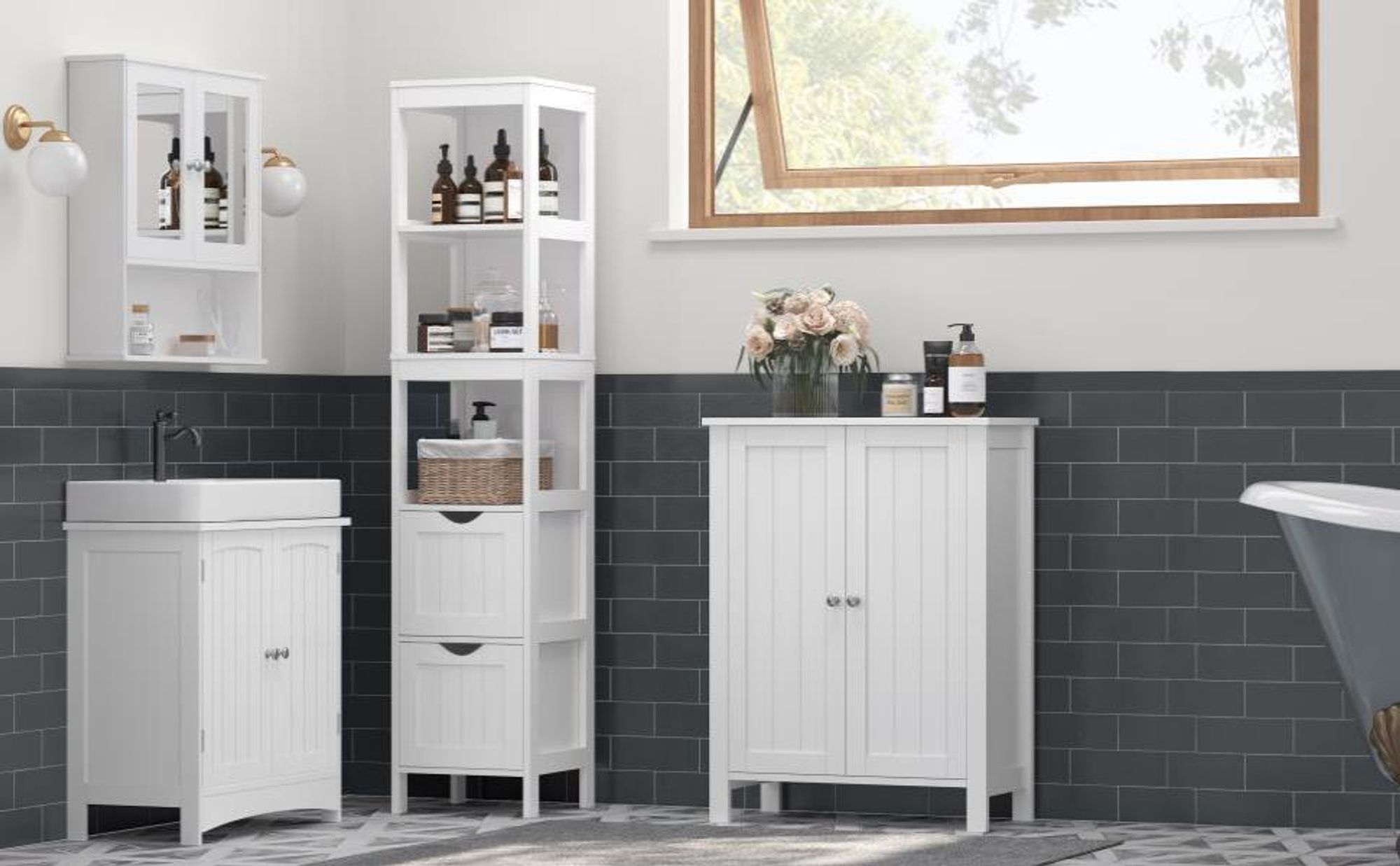 VASAGLE Badkommode Badezimmerschrank, 2 verstellbare Ebene, 30 x 60 x 80 cm