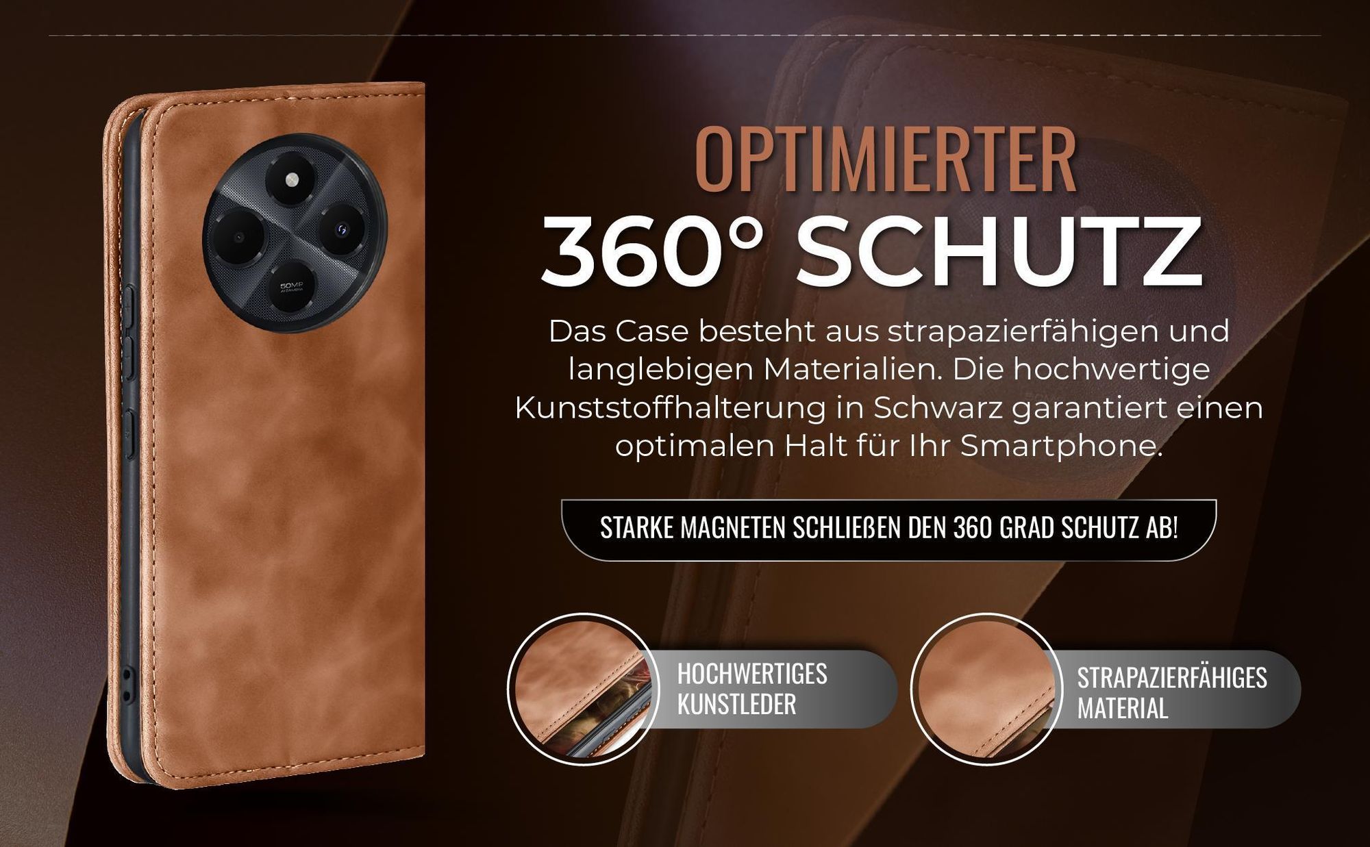 Hellbraune Handyhülle für Xiaomi Redmi 14C mit 360 Grad Schutz