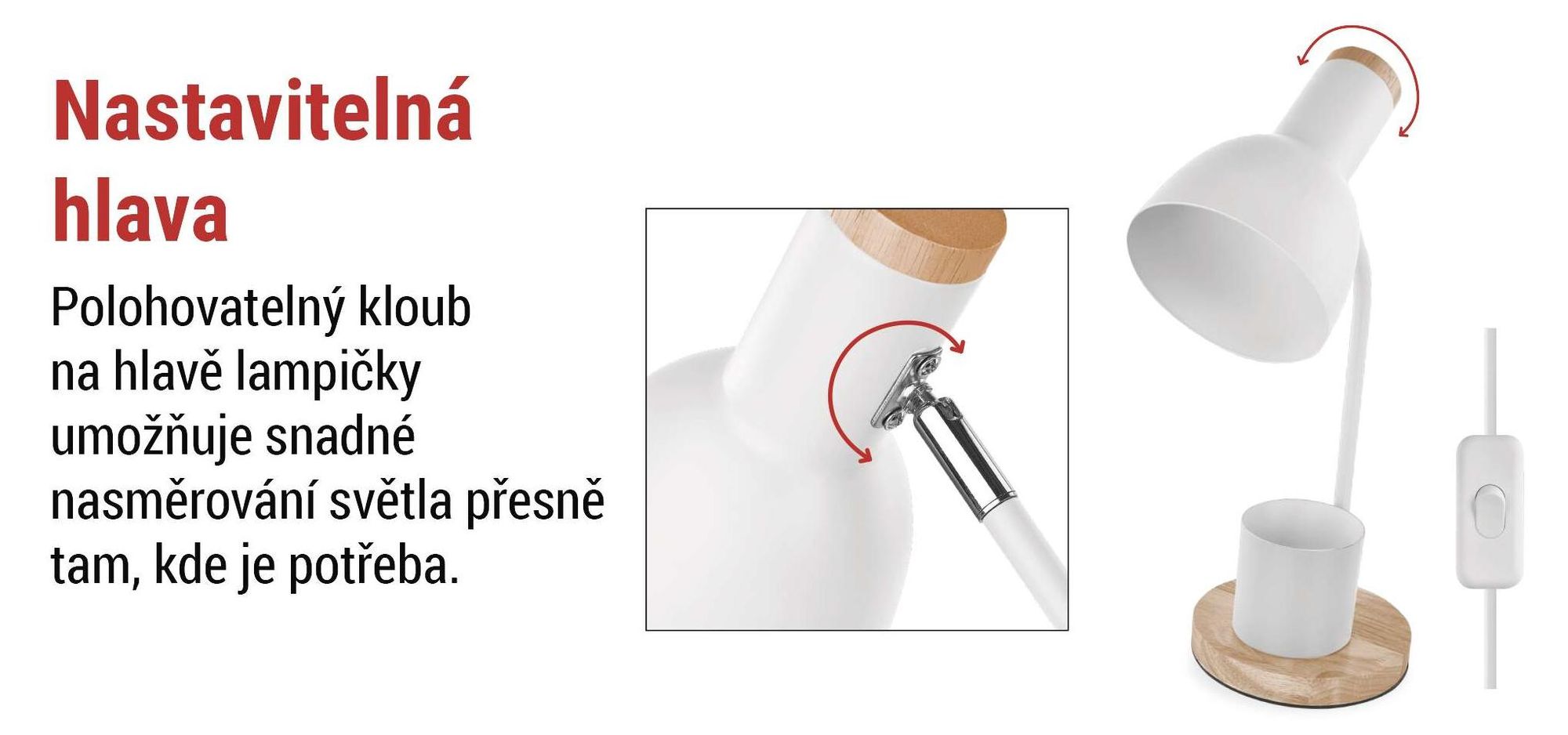 EMOS LED stolní lampa POPPY se stojanem na propisky, závit E27, kabel 1,5 m s vypínačem a eurozástrčkou, bez žárovky, E27 max. 25 W, bílá, Z7640W