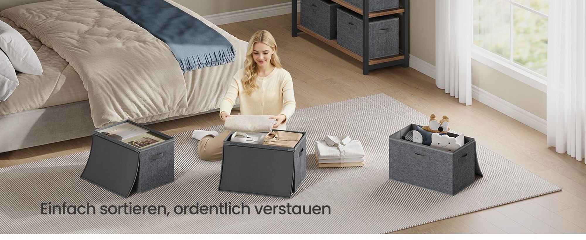 SONGMICS Faltbare Aufbewahrungskisten mit Griffen, 6er Set, Kleidung Organizer, Vliesstoff, 50 x 30 x 30 cm, grau