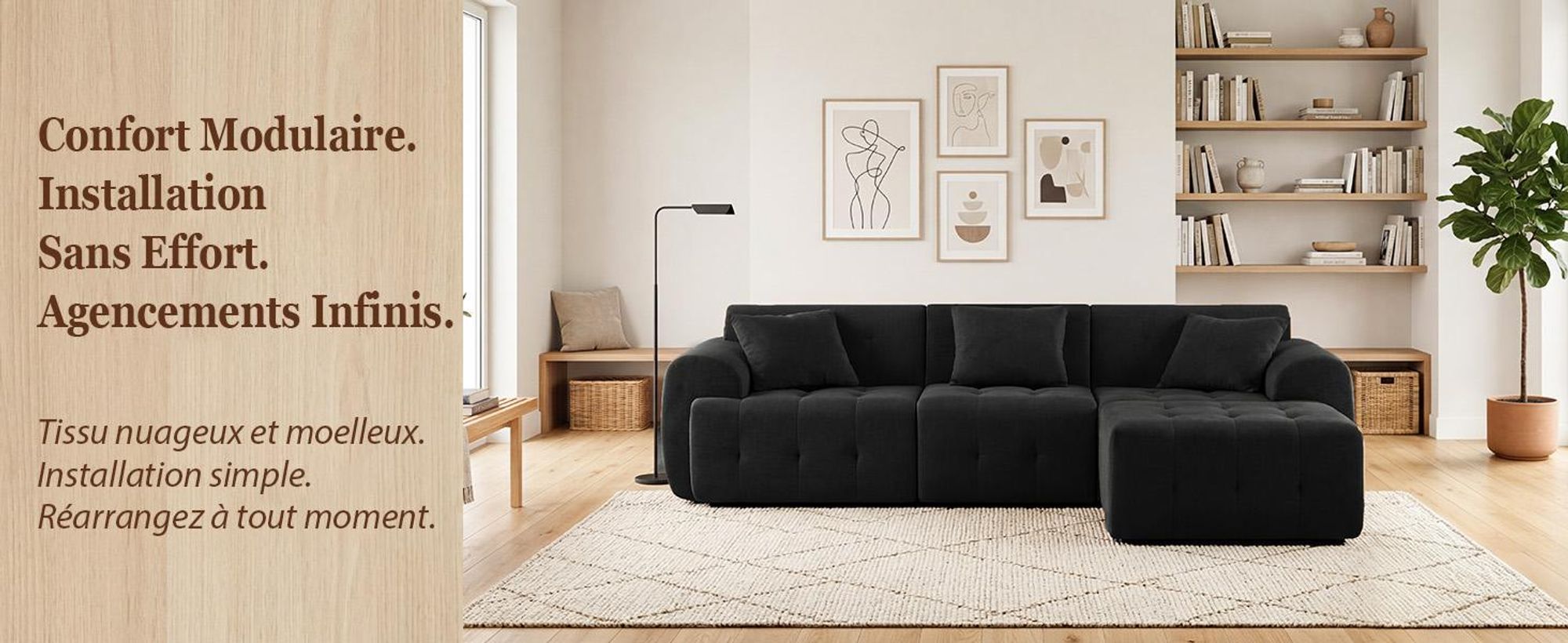 Canapé d'angle COMHOMA, 245 x 60 x 40 cm, canapé modulable avec fonction couchage, canapé-lit, canapé en L pour le salon, emballé sous vide, combinable à volonté